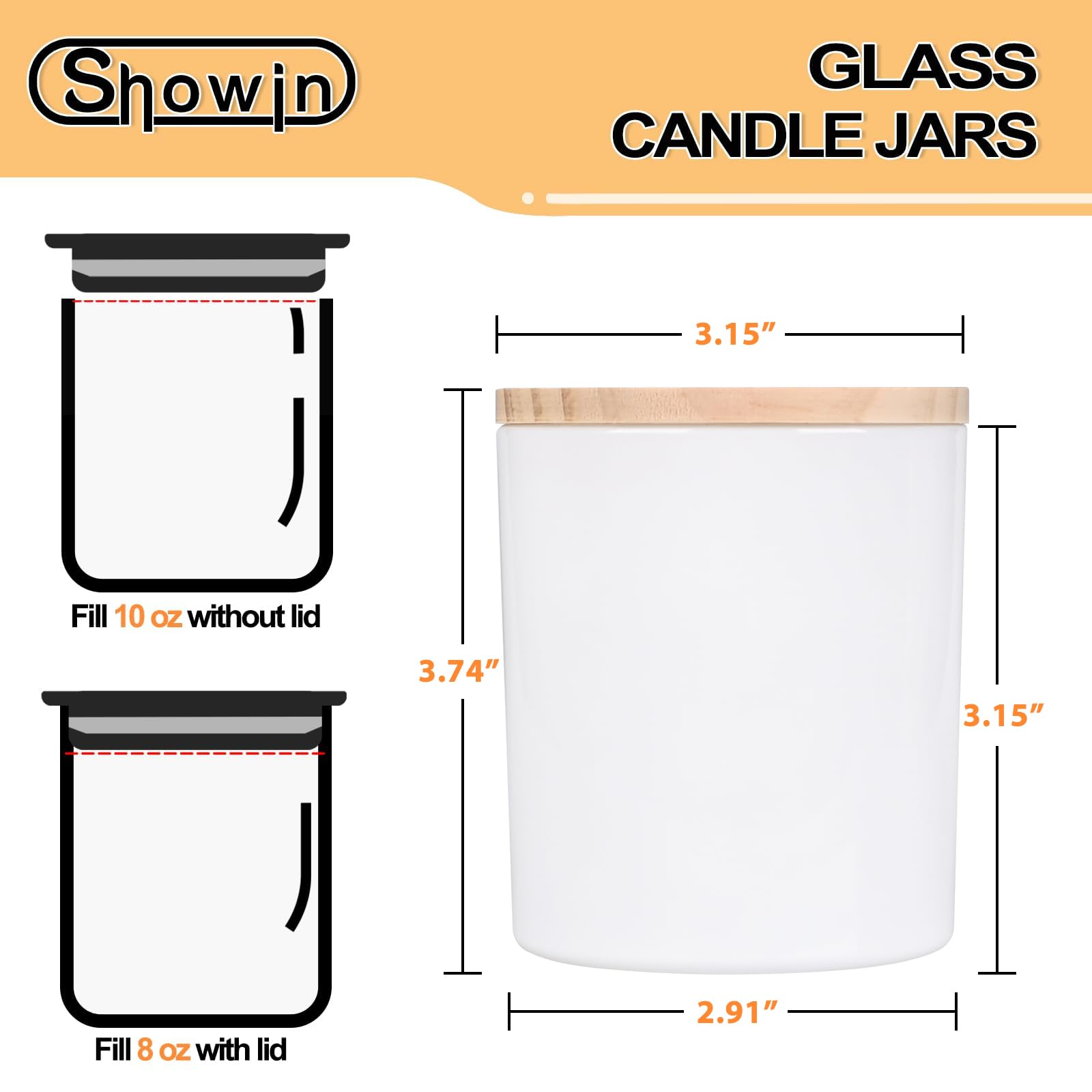 SHOWIN 10 OZ Thick Candle Jars for Making Candles 15 Pcs, Empty Jars with Wood Lids for Candle Making, Sample Container, Inner Black