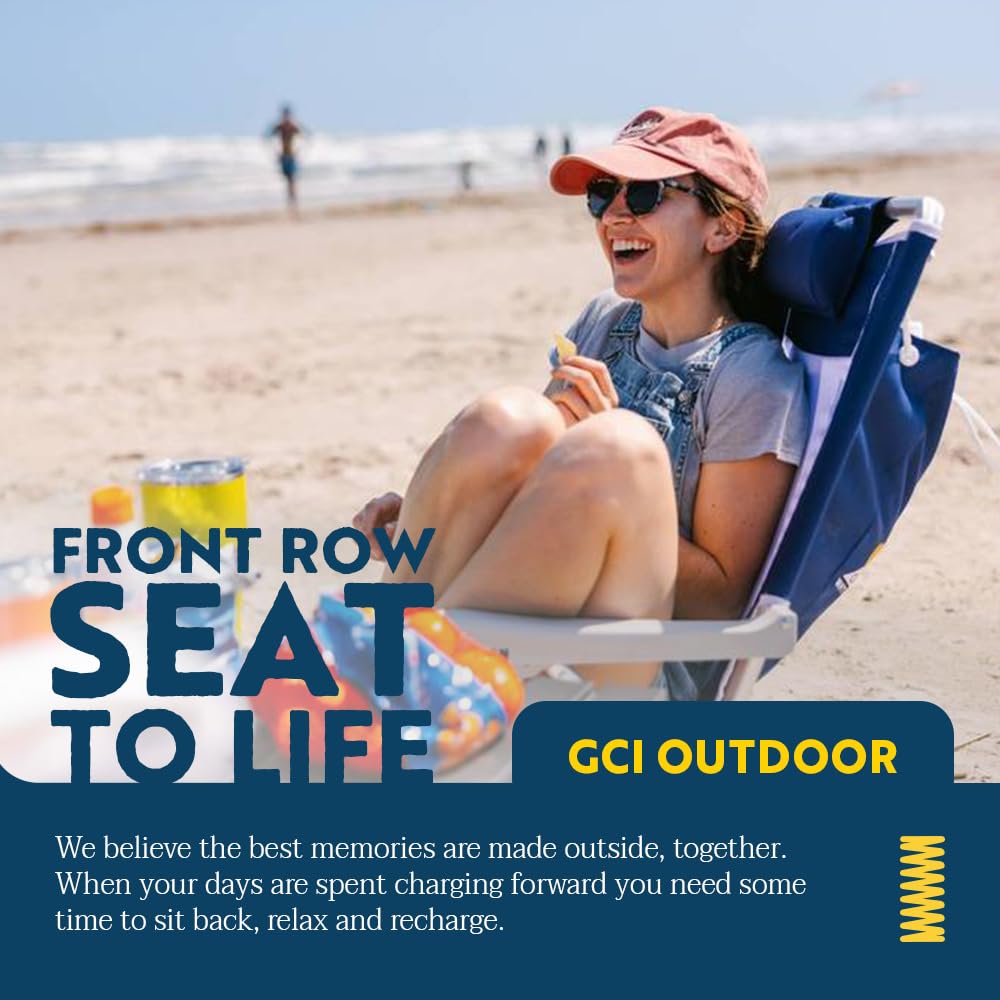 GCI Outdoor Sunshade Backpack Beach Chair | Reclining Folding Canopy Chair with Durable Armrests, Drink Holder & Carry Straps, Perfect for Beach Trips & Picnics — Saybrook Blue