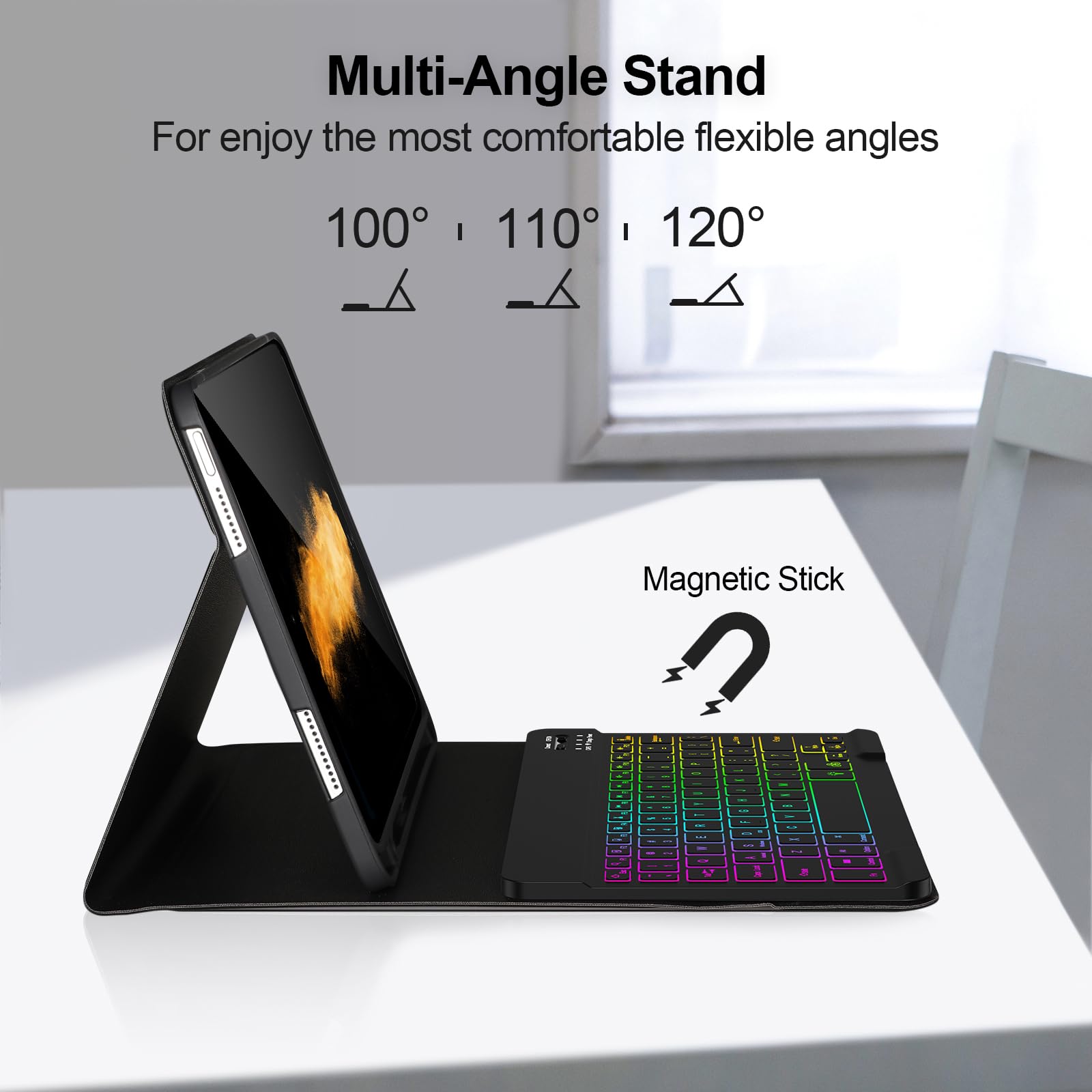 AHYWTAN Keyboard Case for iPad 9/8/7th Gen 10.2, Bluetooth Keyboard with 7 Color Backlit, iPad 10.2 inch Case with Keyboard, Pencil Holder, Black-L
