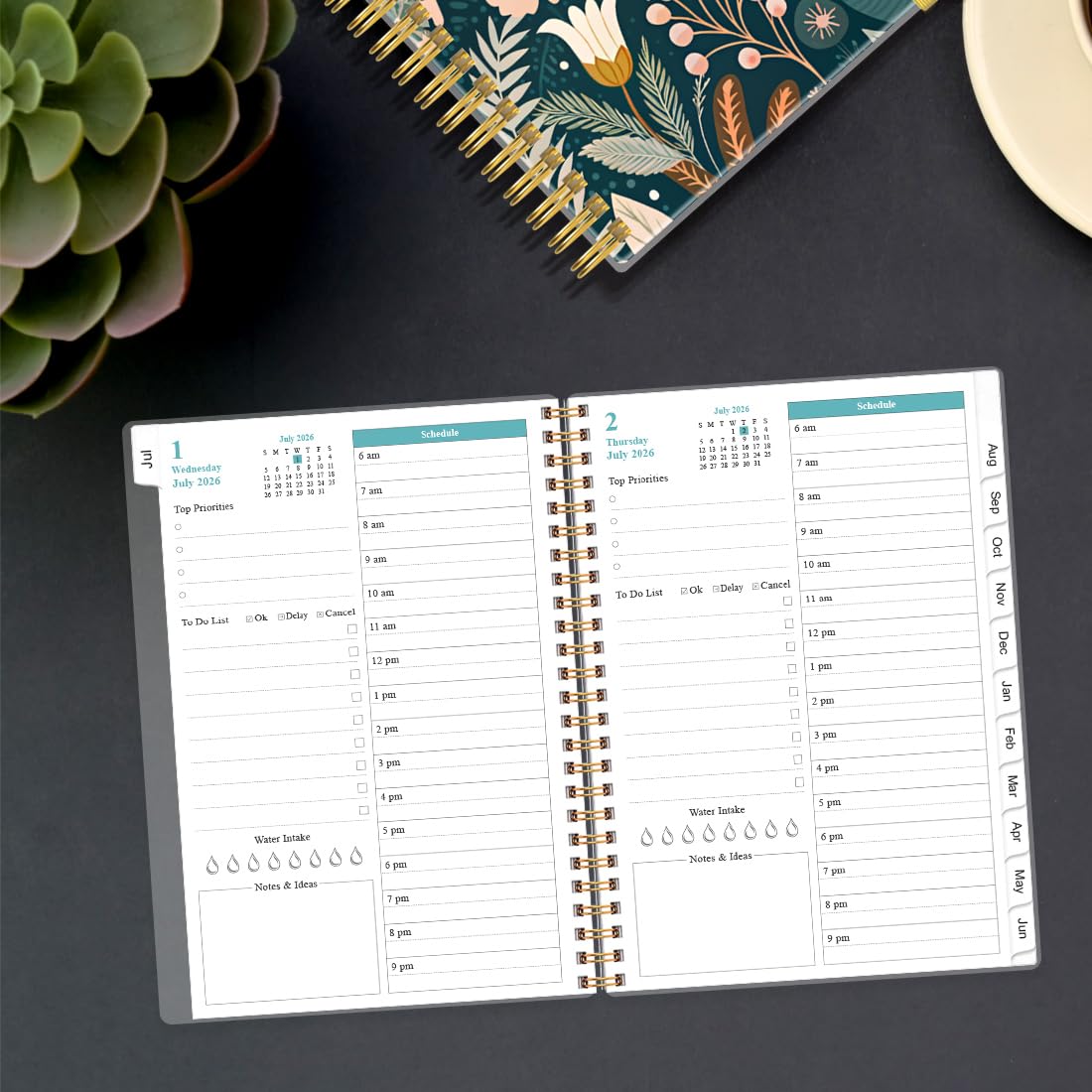 2026-2027 Daily & Monthly Planner - One Page Per Day, Daily Planner from July 2026 to June 2027, Planner 2026-2027 with 12 Monthly Tabs, 6.4" x 8.5", Black