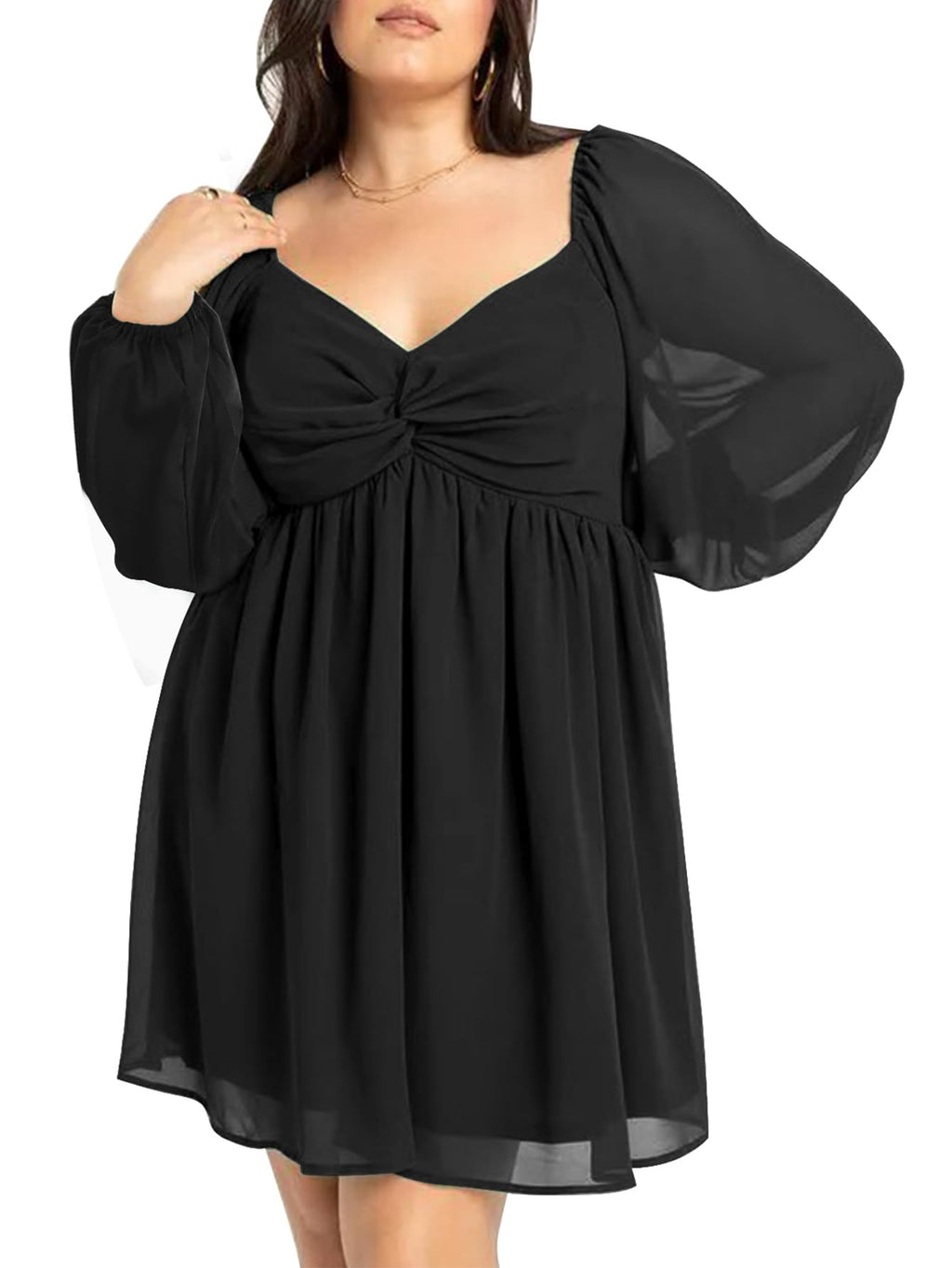 SCOMCHIC Women's Plus Size Puff Long Sleeve Dresses Sweetheart Neckline A Line Short Wedding Guest Cocktail Dress
