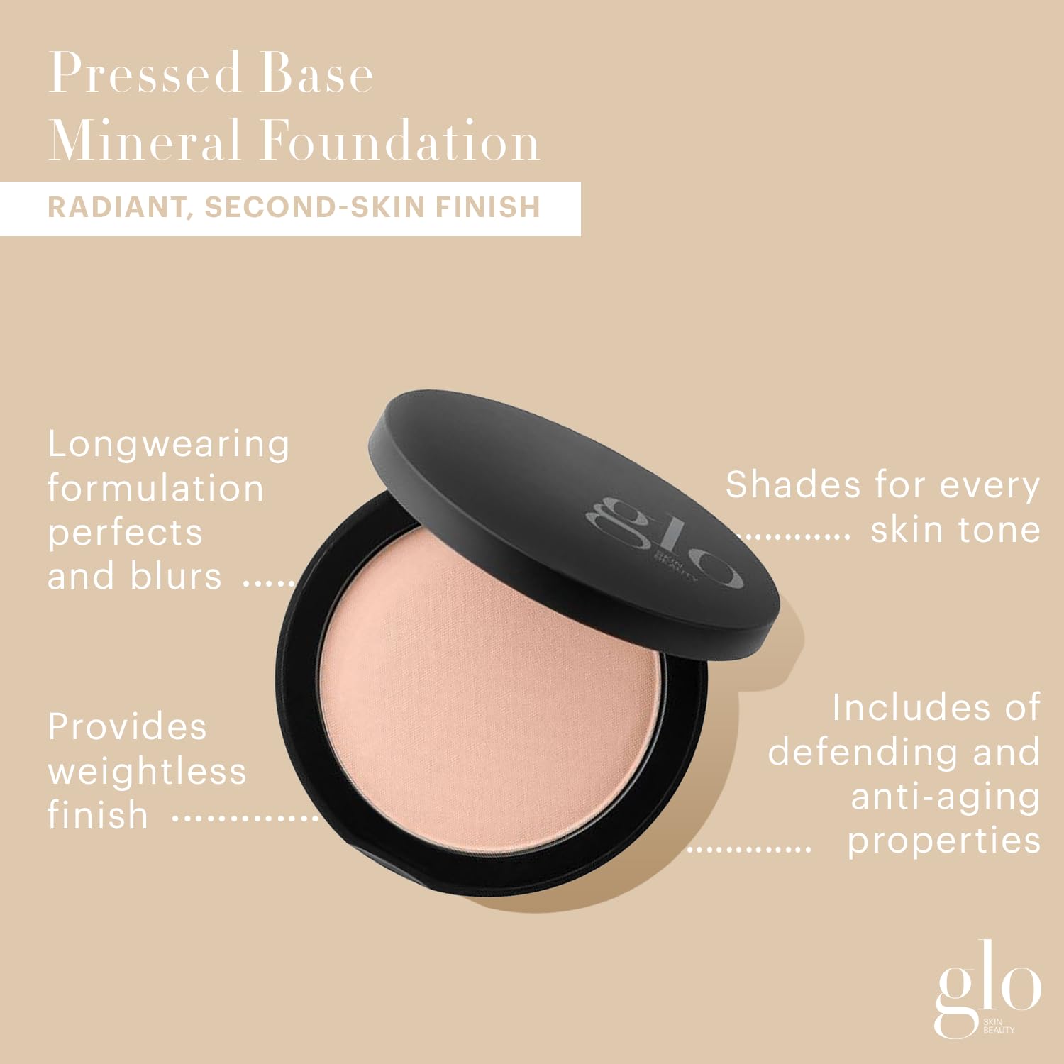 Glo Skin Beauty Pressed Base Powder Foundation, Beige – Buildable Sheer to Full Coverage, Long Wear Face Powder Compact, Pressed Powder Makeup for Smooth, Semi-Matte Finish