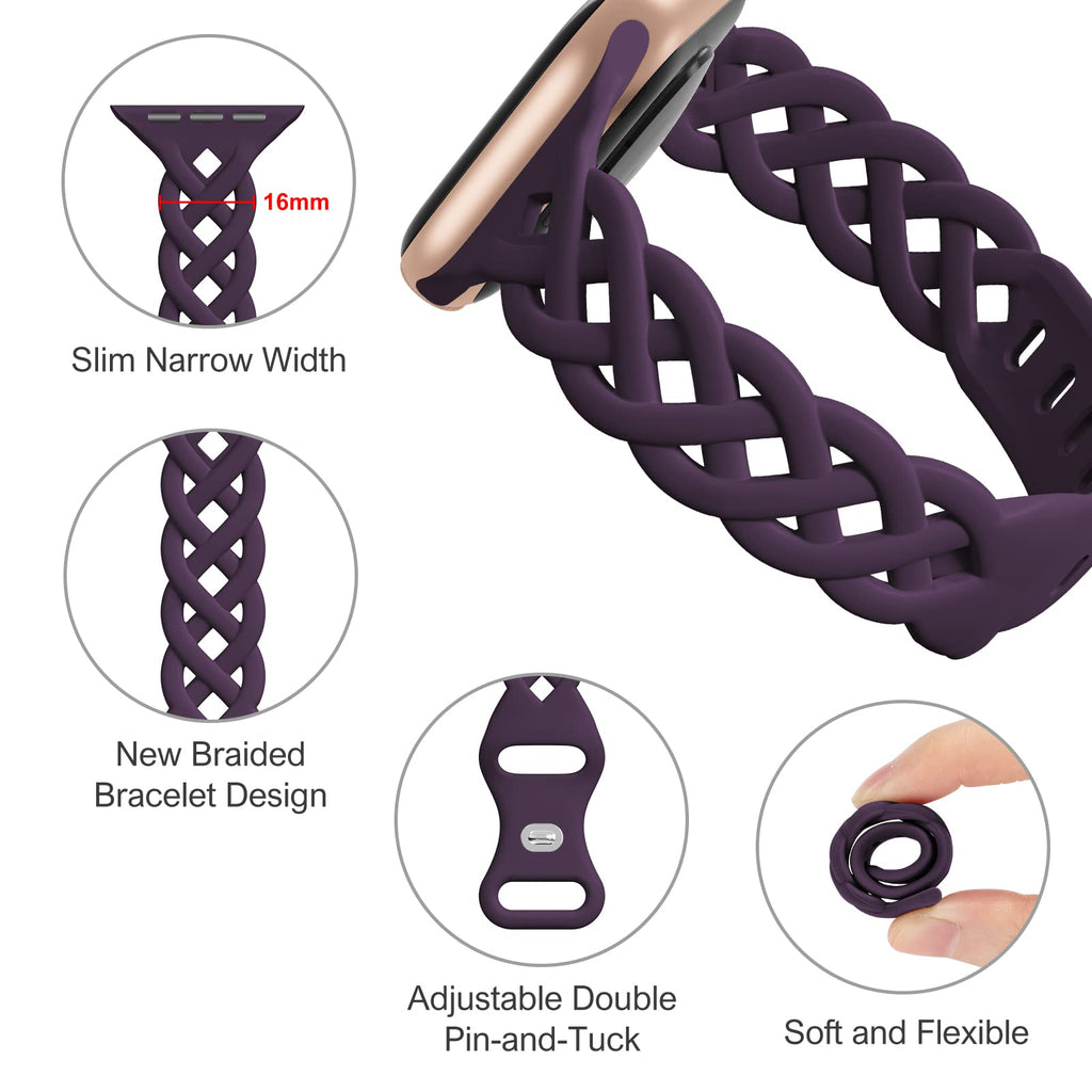 Slim Silicone Bands Compatible with Apple Watch Band 40mm 38mm 41mm 44mm 45mm 46mm 49mm 42mm Women Floral Breathable Braided Lace Thin Sport Strap Replacement Wristbands iWatch SE Series 11 10 9 8 7 6 5 4 3 ultra 2