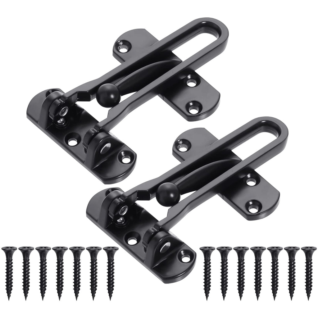 Topbuti Home Security Door Lock, 2 Pack Latch Guard Clasp Front Door Locks for Kids, Home Reinforcement Lock for Swing-in Doors, Hotel Door Latches, Thicken Solid Aluminium Alloy (Black)