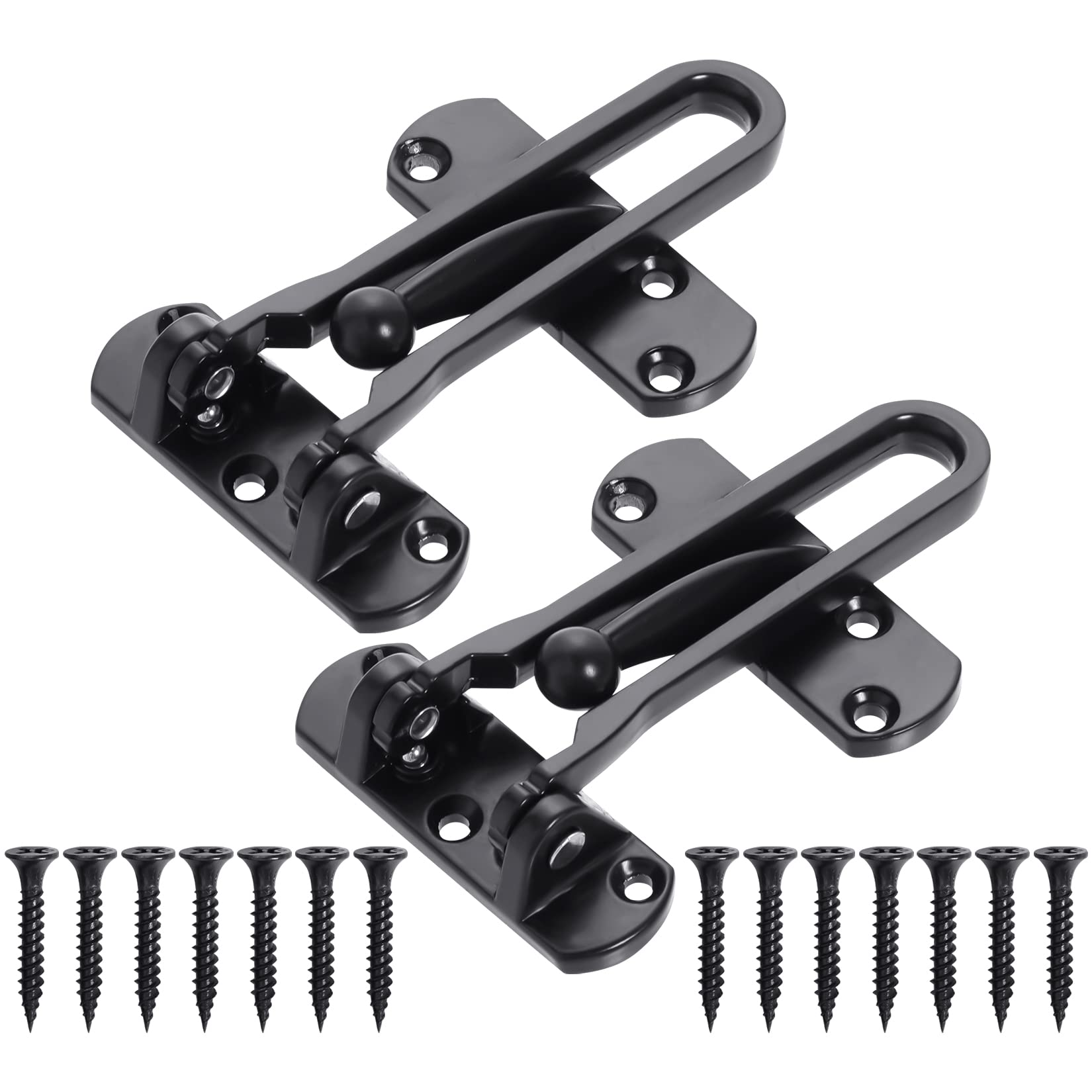Topbuti Home Security Door Lock, 2 Pack Latch Guard Clasp Front Door Locks for Kids, Home Reinforcement Lock for Swing-in Doors, Hotel Door Latches, Thicken Solid Aluminium Alloy (Black)