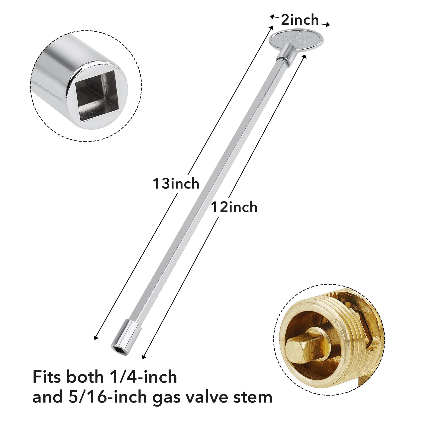 Stanbroil 3-Inch Gas Valve Key Fits 1/4" and 5/16" Turn Ball Valve for Gas Fire Pits and Fireplaces, Polished Chrome