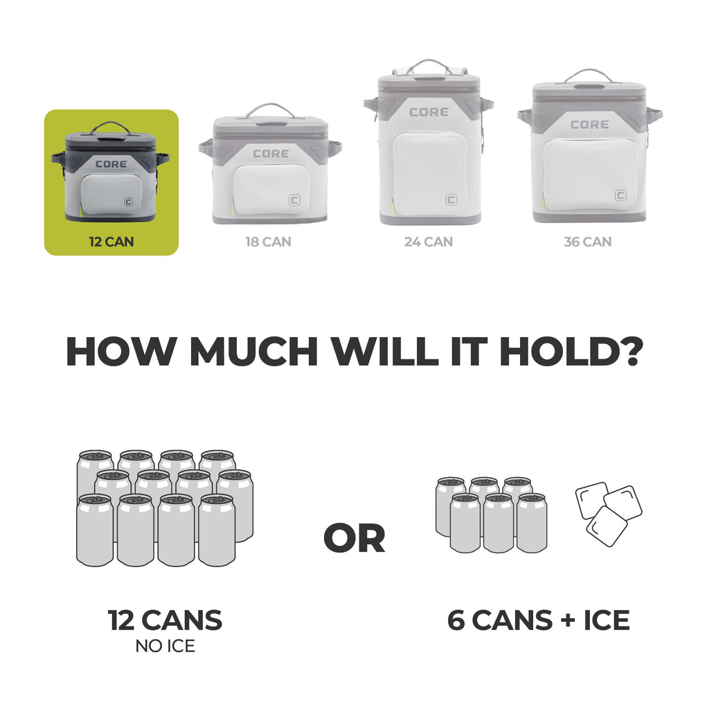 CORE Magnetic Leak Proof Soft Cooler with Waterproof Zipper | Insulated Bag Portable Ice Chest Box | Best Soft Cooler for Food & Beverages for Tailgating, Car Camping, Travel, and Family Beach Picnics