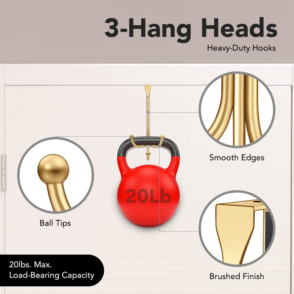 2-Pack Over The Door Hooks - with 2 Hang Heads & Snug Fit Pads Heavy Duty Hook for Hanging Coats, Towels, Caps & Robes - Elegant Matt Finish - No Drill Hanger Organizer - Black