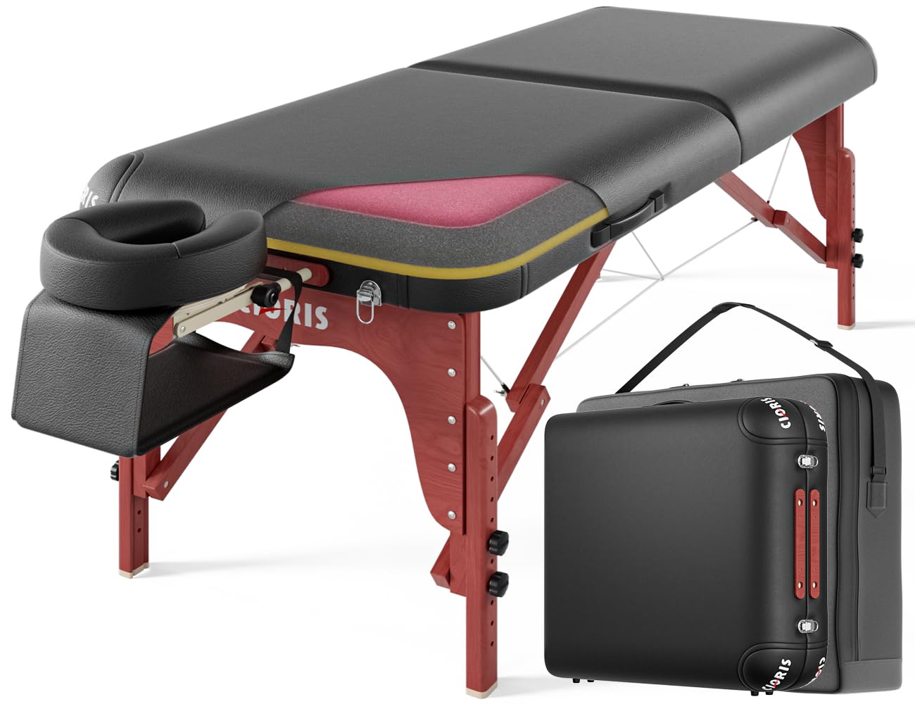 CLORIS 84" Professional Massage Table Portable Reinforced Wooden Leg 2 Folding Lightweight Spa Salon Tattoo Massage Bed Height Adjustable Hold Up to 1100LBS with Carrying Bag Black