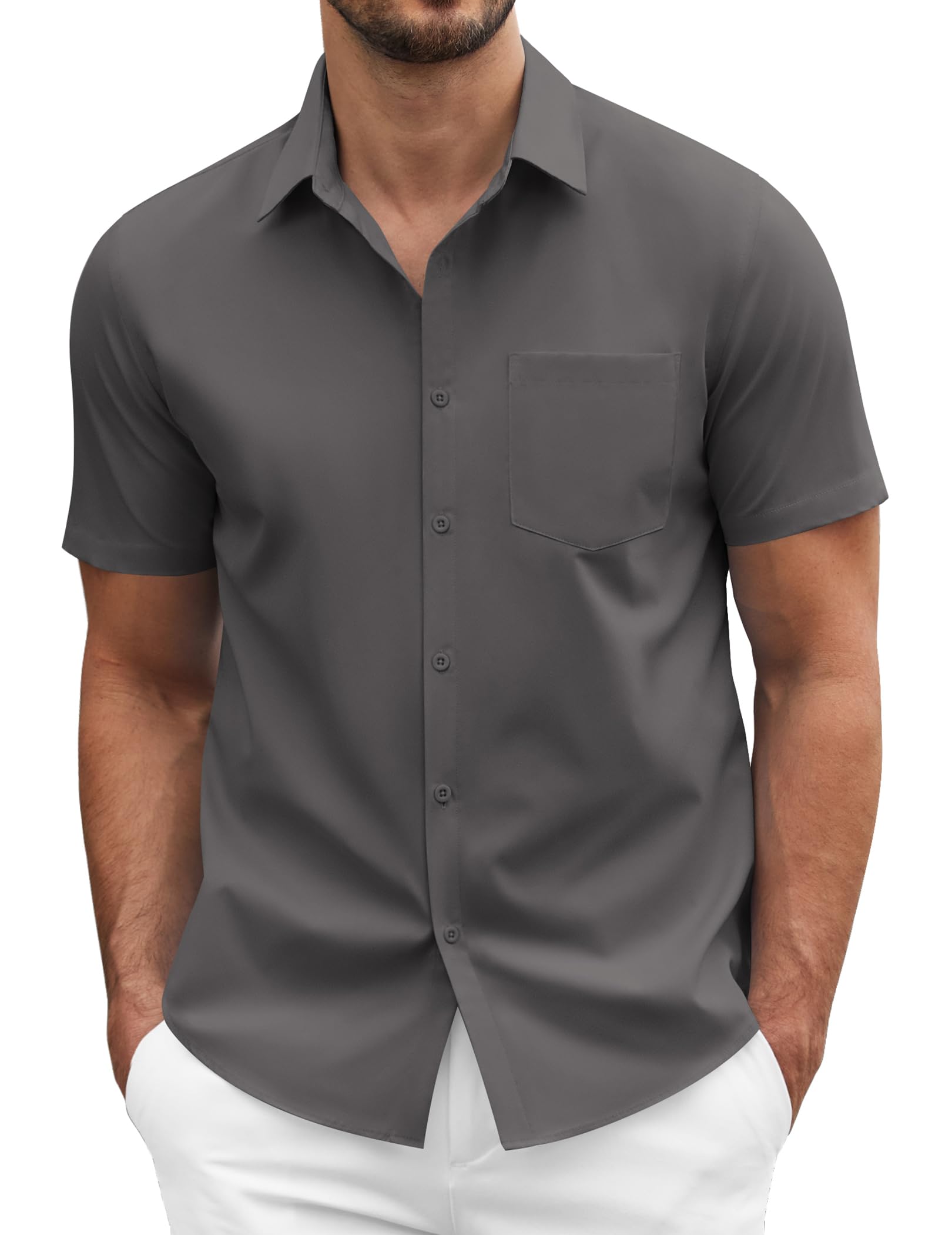 COOFANDY Men's Short Sleeve Casual Button Down Shirt Business Untucked Dress Shirts with Pocket