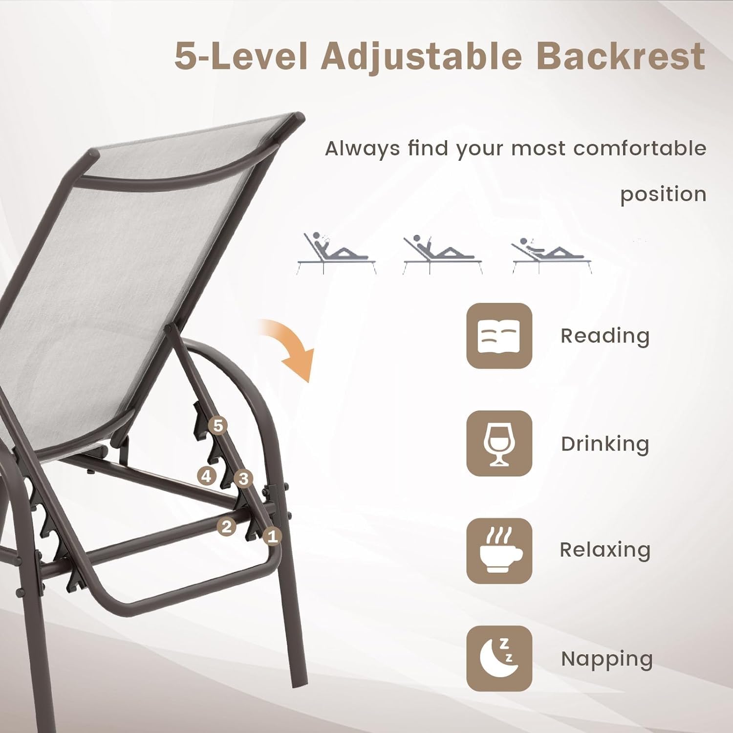 Giantex Patio Lounge Chair, Outdoor Chaise Lounge with 5 Adjustable Backrest, Sturdy Steel Frame, Sunbathing Recliner, Beach Chair, Tanning Chair for Outside, Yard, Balcony, Pool Chairs, Black
