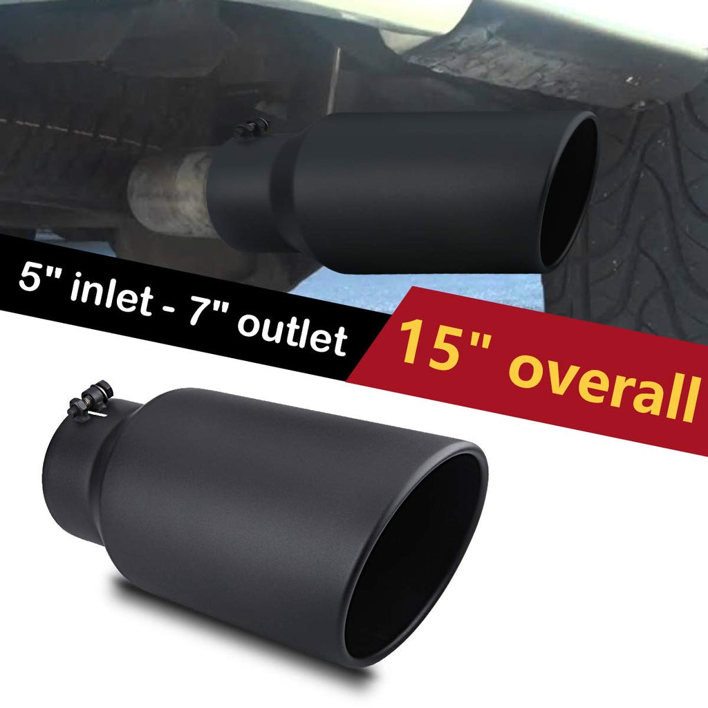 LCGP 5" Inlet Exhaust Tip, 6" Outlet 15" Long Bolt On Stainless Steel Diesel Exhaust Tailpipe Black