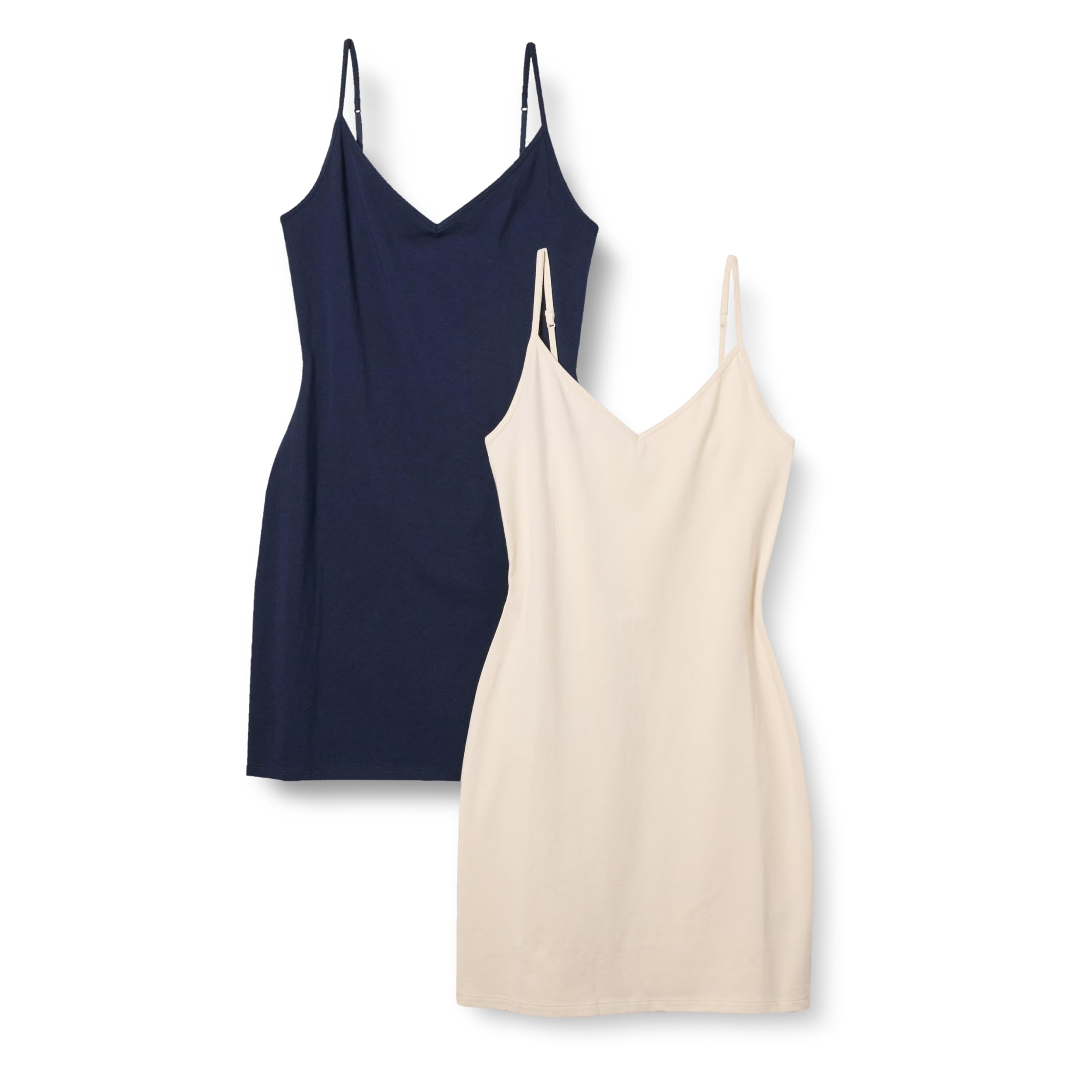 Amazon Essentials Women's Slim Fit Cotton Layering Slip Dress, Pack of 2