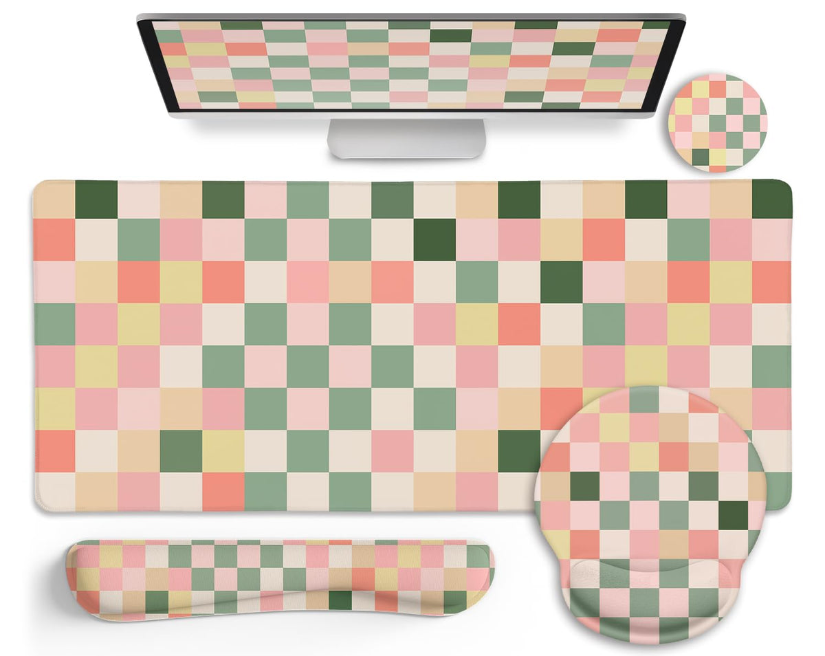 Black Striped Ergonomic Large Desk Mat Set with Wrist Rest