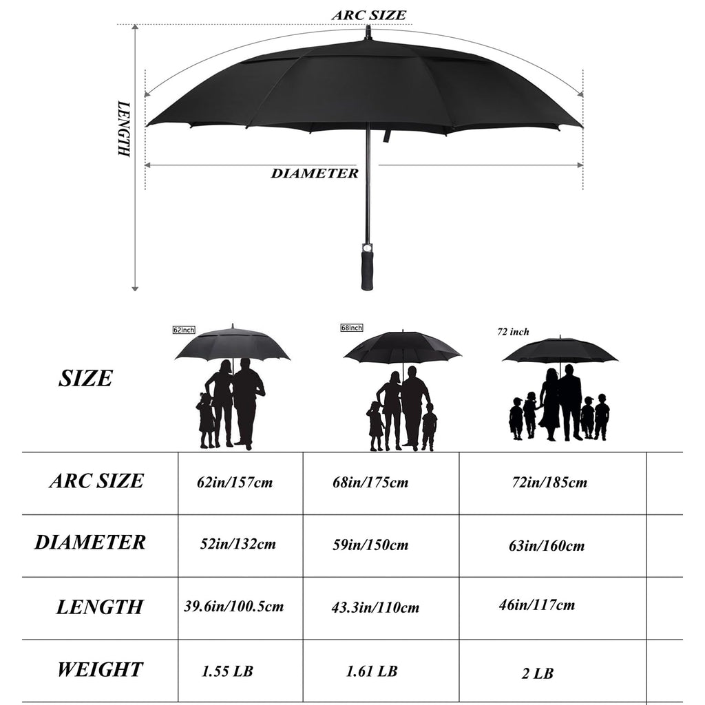 ACEIken Golf Umbrella Large 58/62/68 Inch Automatic Open Golf Umbrella Extra Large Oversize Double Canopy Vented Umbrella Windproof Waterproof for Men and Women
