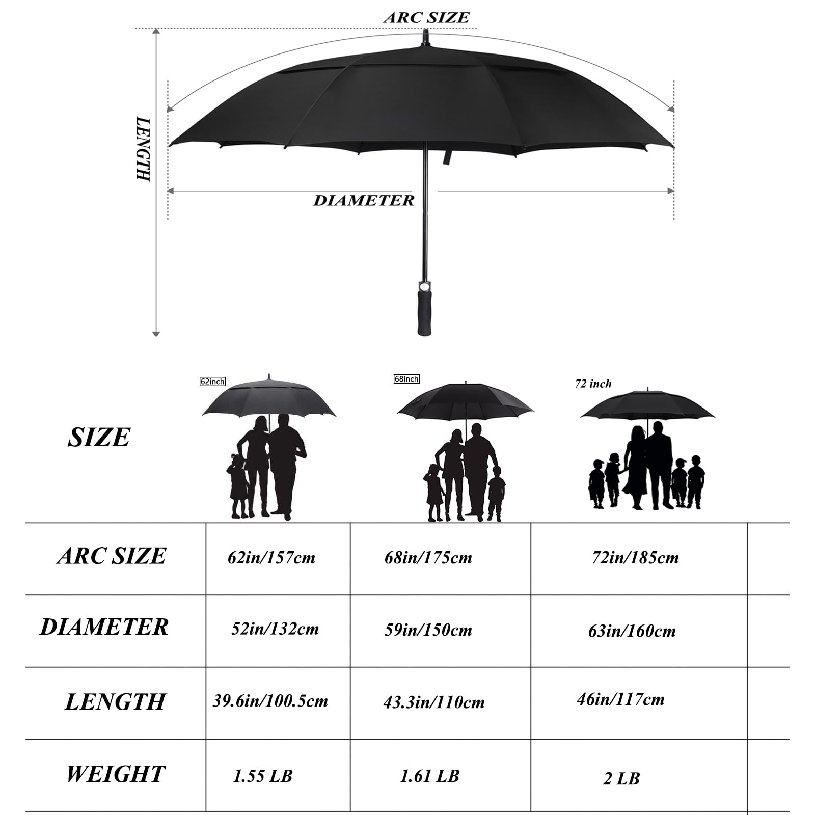 ACEIken Golf Umbrella Large 58/62/68 Inch Automatic Open Golf Umbrella Extra Large Oversize Double Canopy Vented Umbrella Windproof Waterproof for Men and Women