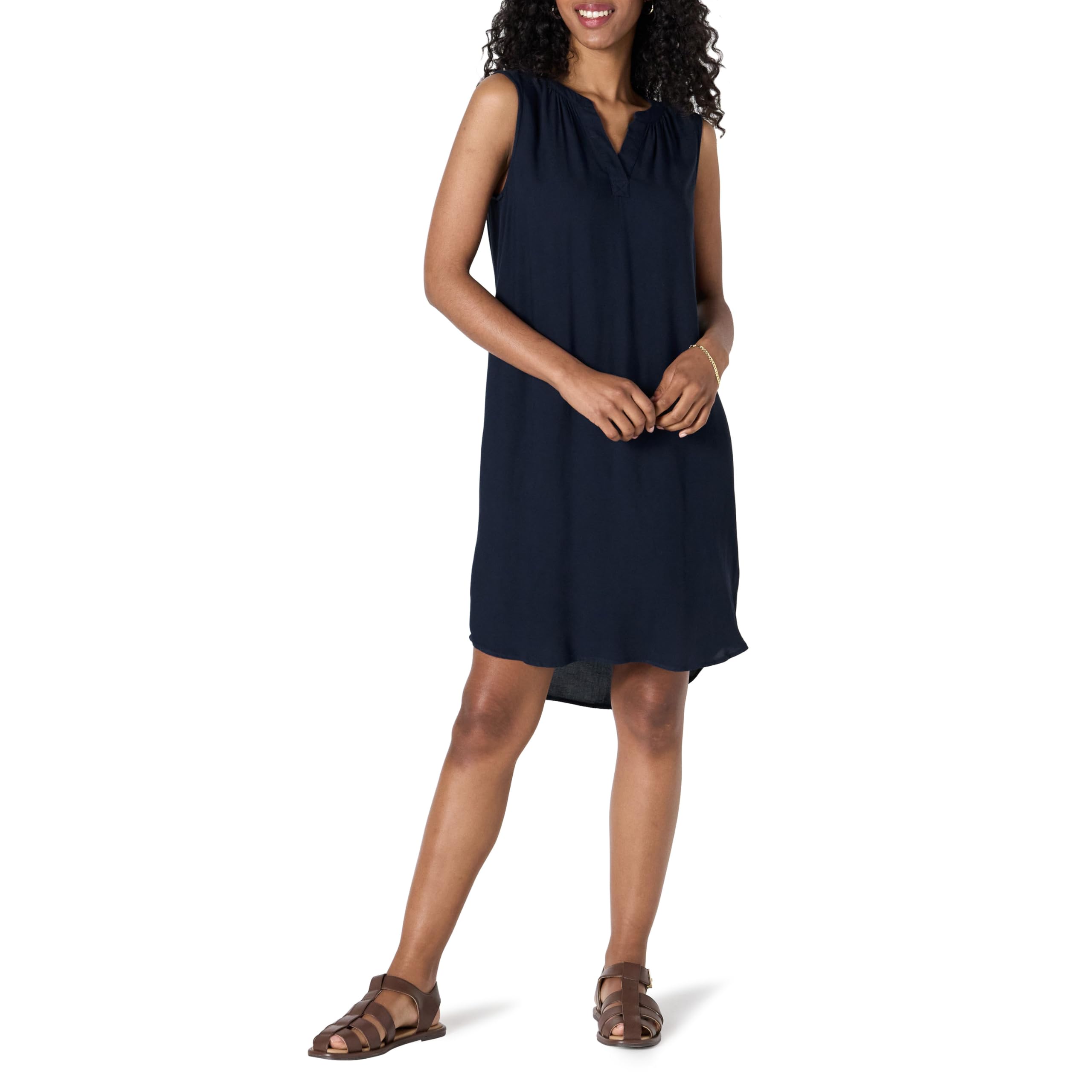 Amazon Essentials Women's Sleeveless Woven A-line V Neck Shift Dress