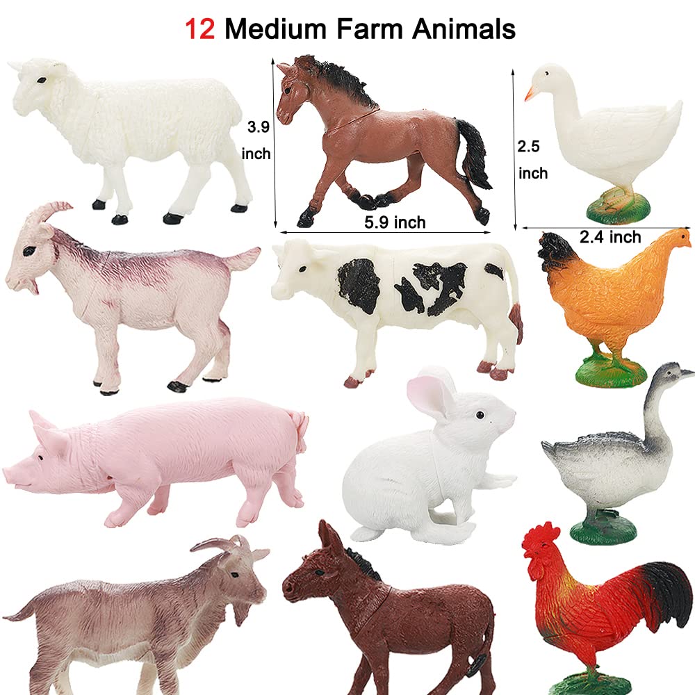 15 Pcs Mini Figures Toys Realistic Farm Animal Figurines, Plastic Learning Educational Playset Animal Themed Party Supplies Cake Topper Ornaments for Easter Egg Birthday Christmas