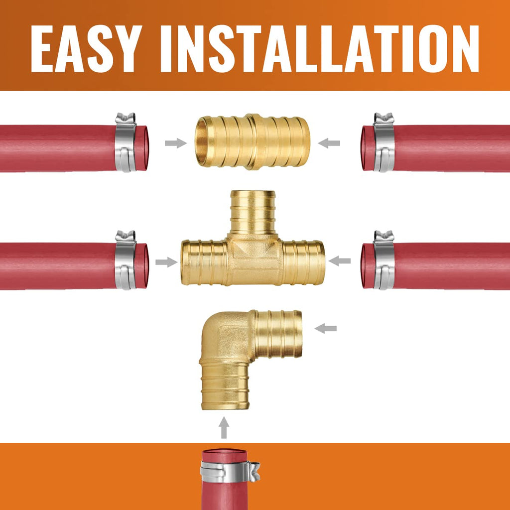 SUNGATOR 15-Pack 1/2 Inch PEX Fittings, 5 Each Elbow Tee Coupling, No Lead Brass, Pex Fittings 1/2 Inch Assortment, UPC, NSF Certified