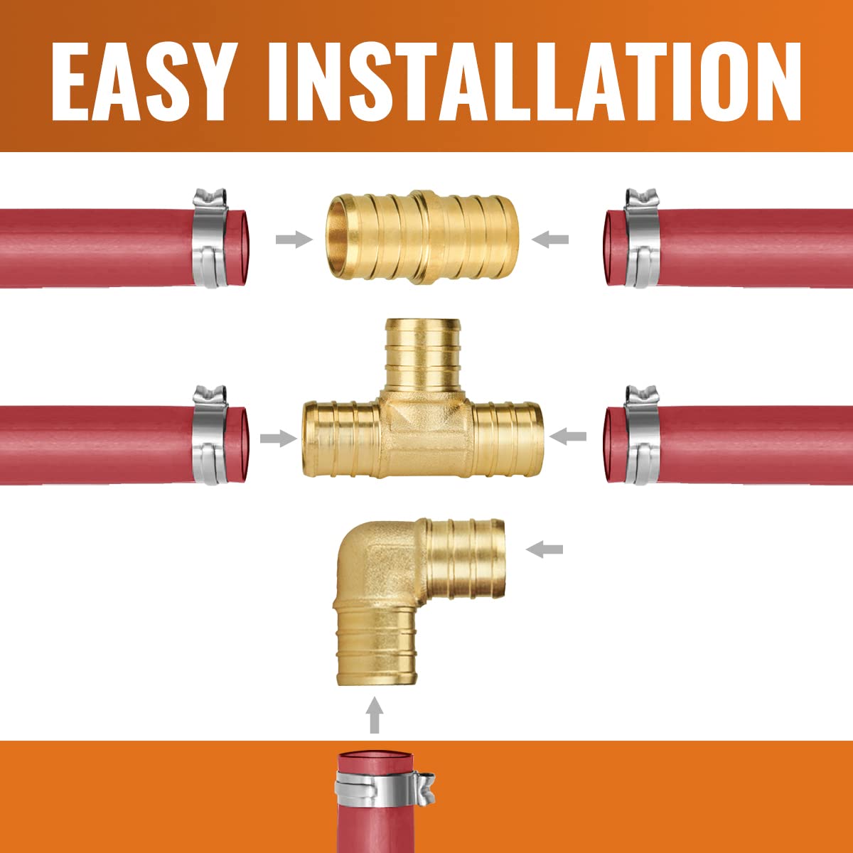 SUNGATOR 15-Pack 1/2 Inch PEX Fittings, 5 Each Elbow Tee Coupling, No Lead Brass, Pex Fittings 1/2 Inch Assortment, UPC, NSF Certified