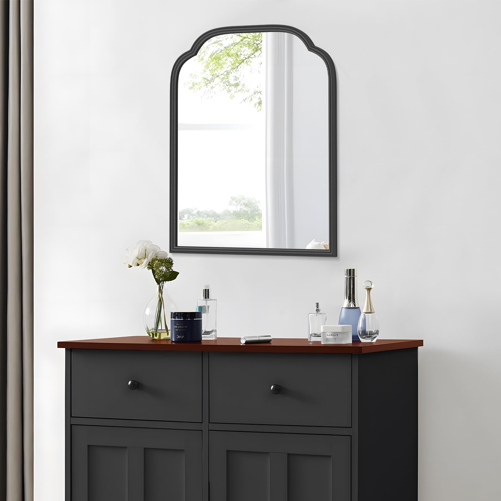 Ferytange 18X24 Inch Black Mirror for Wall with Metal Frame Rectangular Rounded Bathroom Vanity Mirror Anti-Rust, Hangs (Black 18" x 24")