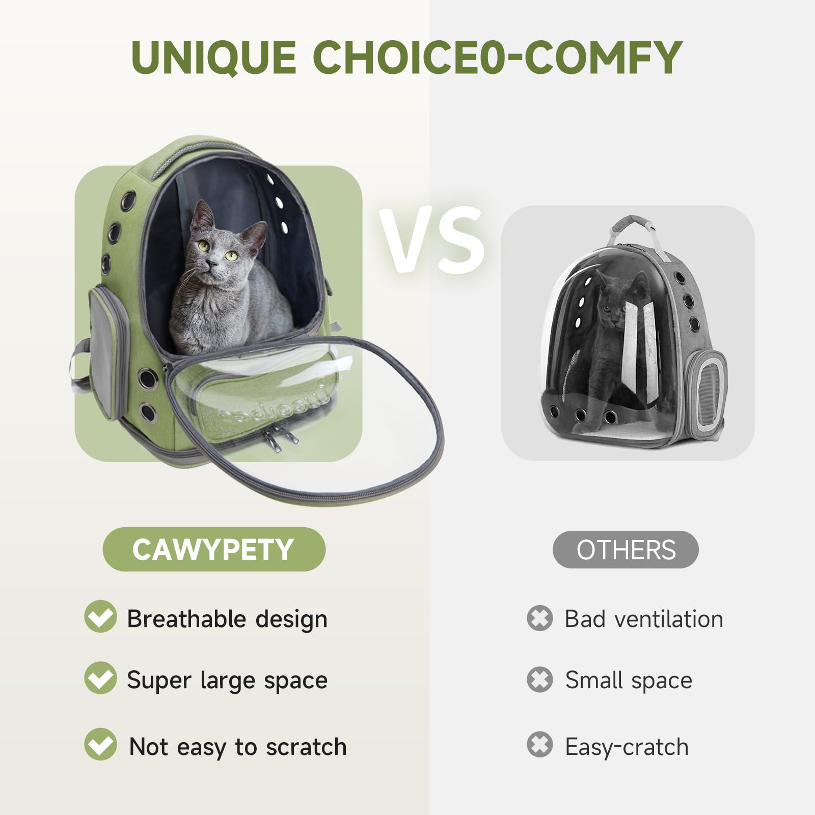 Cawypety Cat Backpack Carrier, Breathable Cat Carrier Large Space Bubble Pet Backpack for Kitty Small Dog up to 12lbs, Transparent & Foldable Pet Carrier for Travel Hiking (Black