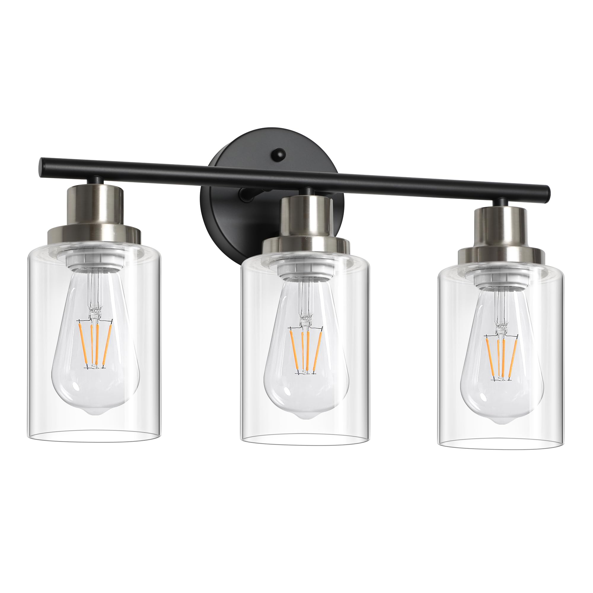 Unicozin 2 Pack Modern Bathroom Light Fixtures, 3 Light Vanity Lights, Black Wall Lamp with Clear Glass for Bathroom, Mirror, Living Room, Bedroom, Hallway, E26 Base