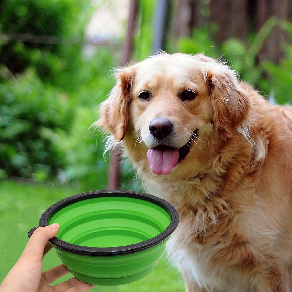 Dog Bowl Pet Collapsible Bowls, 2 Pack Collapsible Dog Water Bowls for Cats Dogs, Portable Pet Feeding Watering Dish for Walking Parking Traveling with 2 Carabiners (Small, Black & Pink)