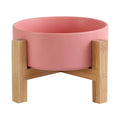 Raised Ceramic Cat Bowl - Cat Food Bowl with Bamboo Stand - Elevated Dog Food Dish for Puppies - Comfort Eating - 13.5 oz - 400 ml - Green