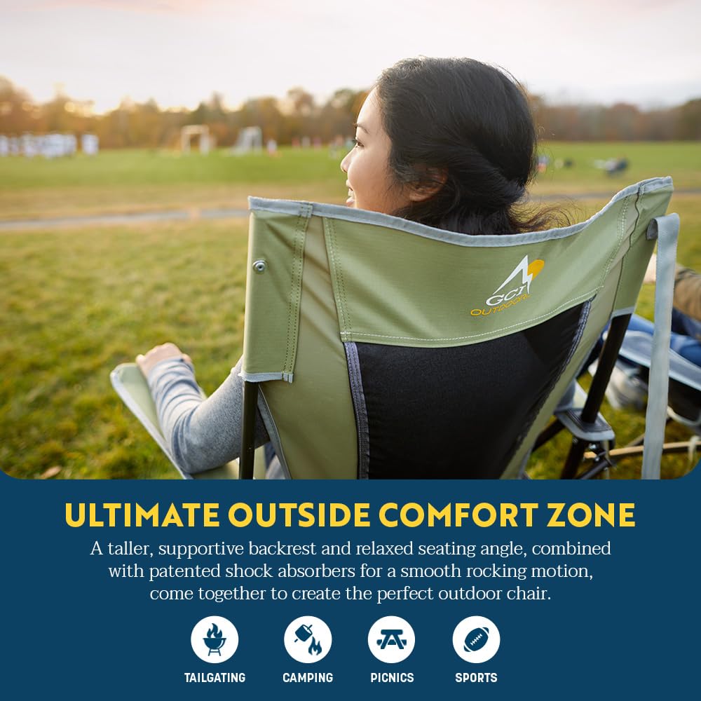 GCI Outdoor Comfort Pro Rocker Camping Chair | Portable Folding Rocking Chair with Durable Armrests & Drink Holder — Blush