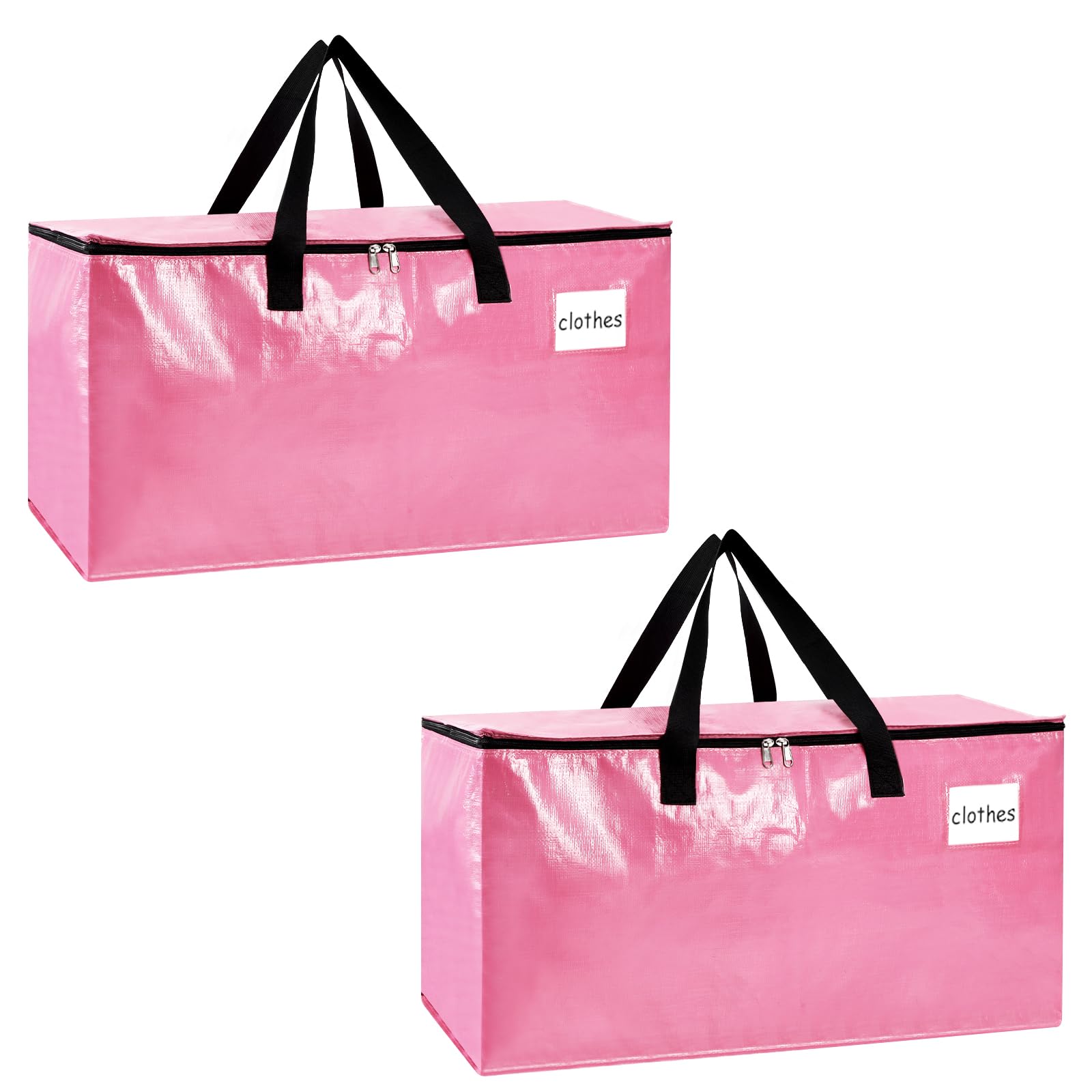 2-Pack Extra-Large Heavy-Duty Storage Totes with Reinforced Handles, Durable Zippers & Waterproof Material — Perfect for Space-Saving, Moving, Shipping and Travel (Black)