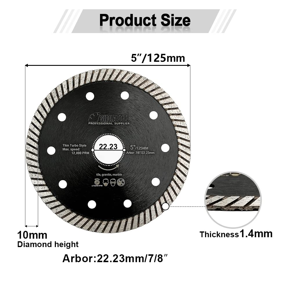SHDIATOOL Super Thin Diamond Turbo Saw Blade 4 Inch Cutting Porcelain Ceramic Tile Granite Dia 105mm