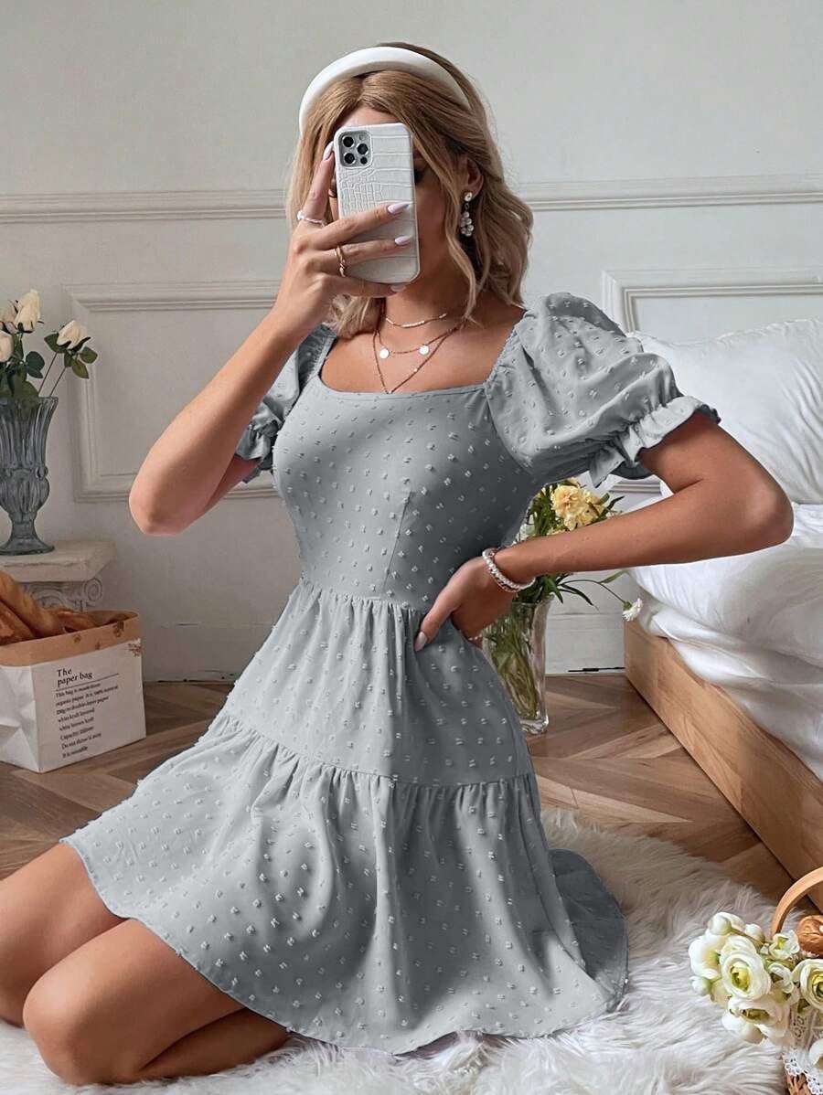 Narecte Summer Dresses for Women 2026,Tie Backless Swiss Dot Mini Dress,Ruffle Hem Flowy Casual Dresses