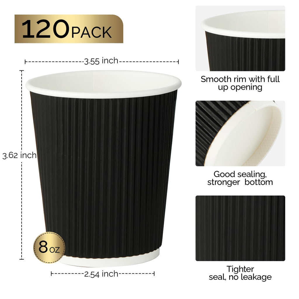 JollyPack 60 Pack 12 oz Paper Coffee Cups, Black Disposable Beverage Cups with Insulated Ripple Wall for Coffee, Tea, and Hot Chocolate