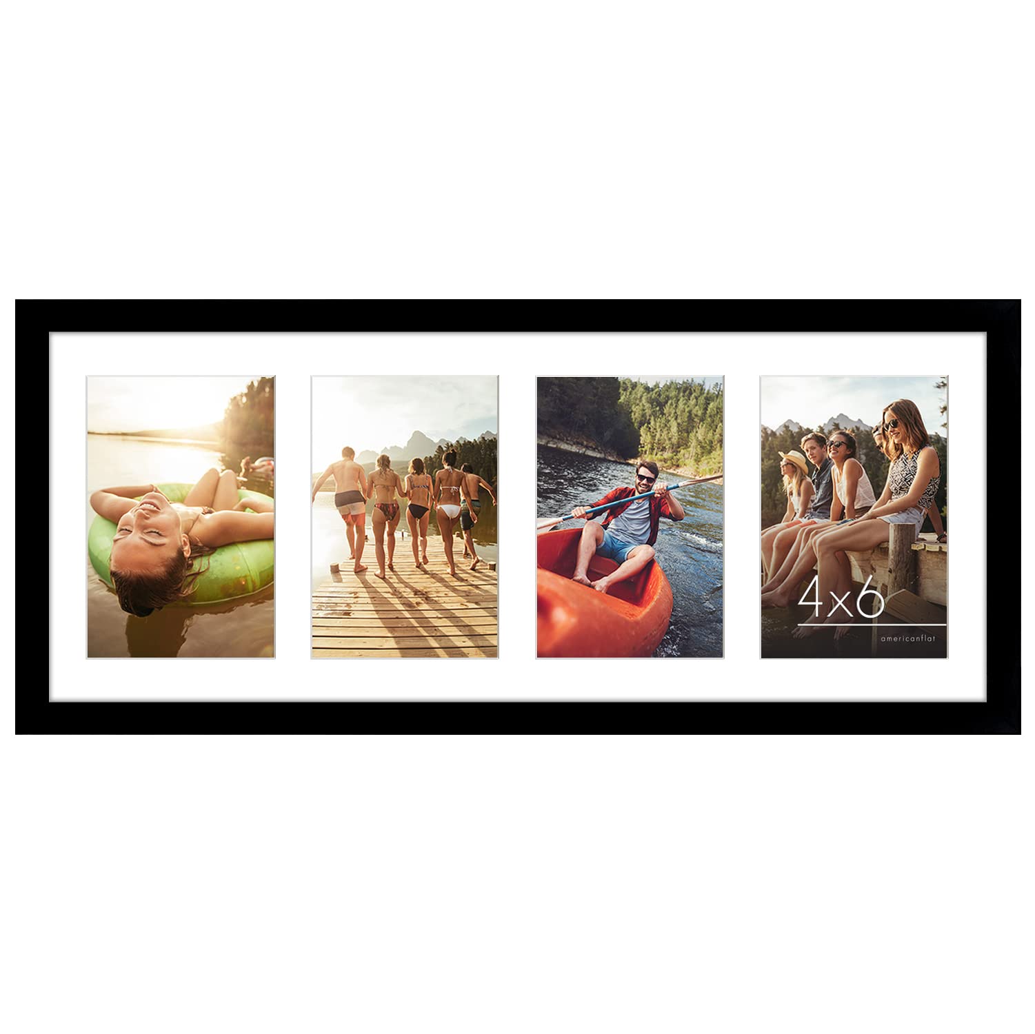 Americanflat 4x6 Double Picture Frame with Shatter-Resistant Glass - Fits Two 4x6 Photos or use as One 6x14 Frame - Signature Collection - Collage Frames for Tabletop and Wall Display - Black