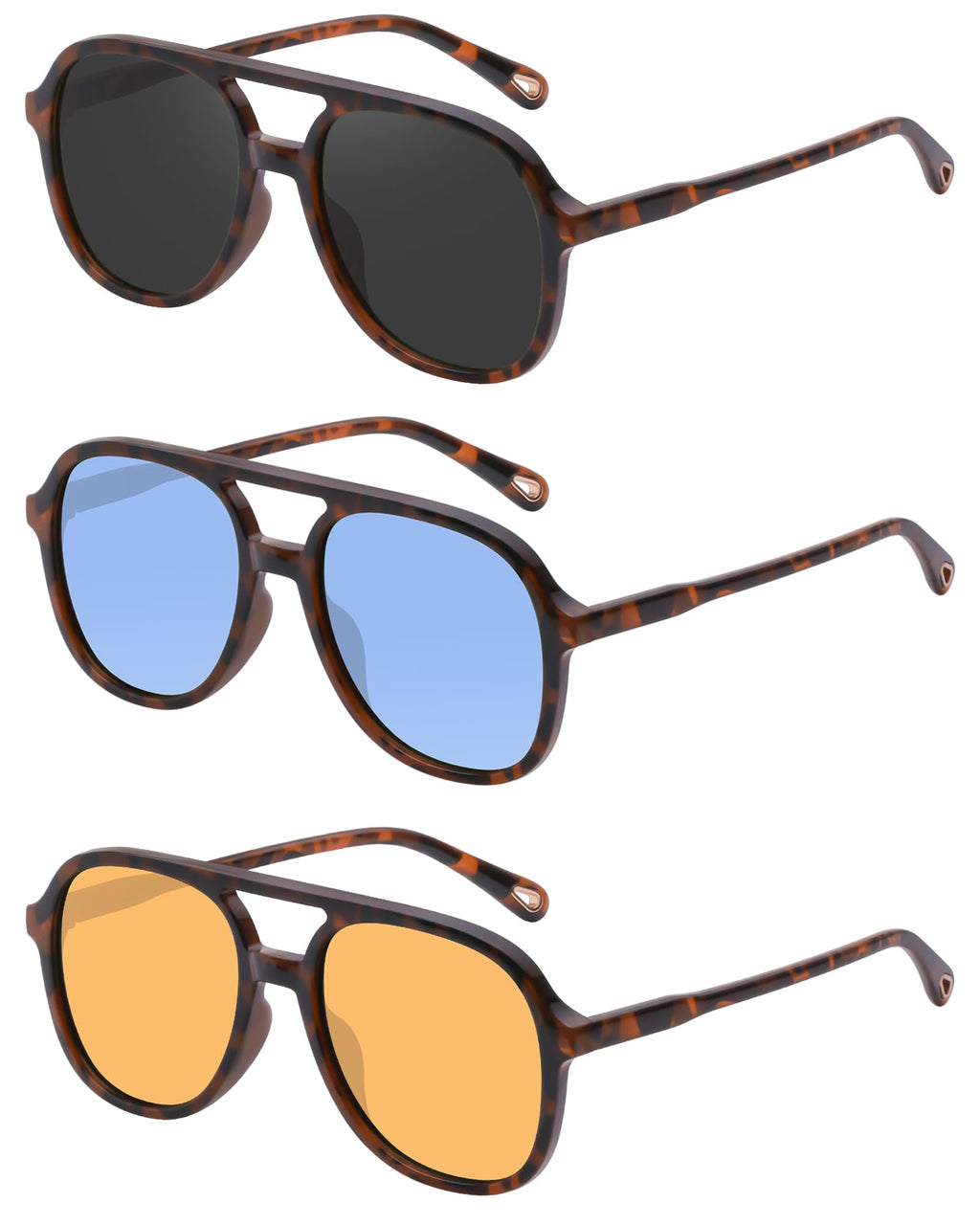 YDAOWKN Retro Square Aviator Sunglasses for Womens Mens Vintage 70s Double Bridge Sun Glasses