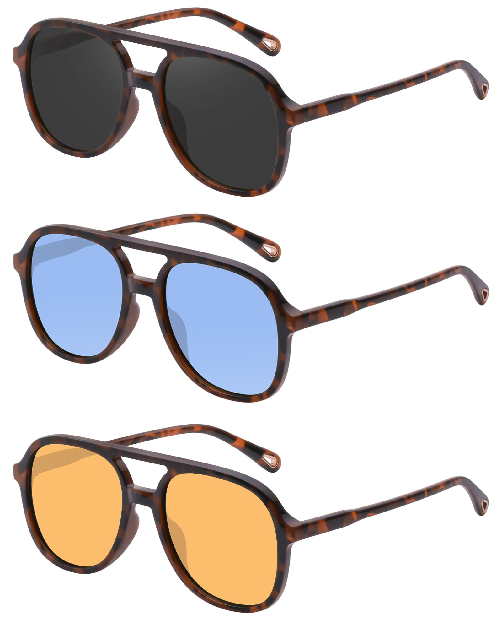 YDAOWKN Retro Square Aviator Sunglasses for Womens Mens Vintage 70s Double Bridge Sun Glasses