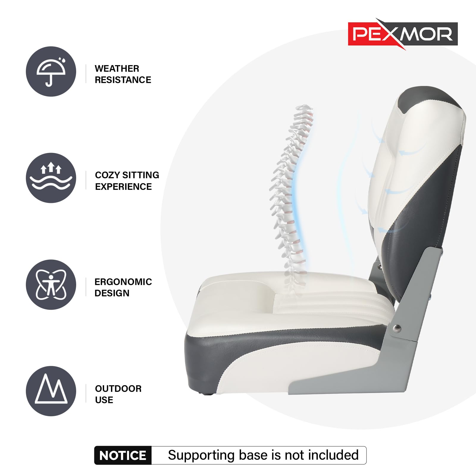 PEXMOR Boat Seats, Low/High Back, Folding, Waterproof, Captain Seat, 2 Packs (High Back-Blue & White)
