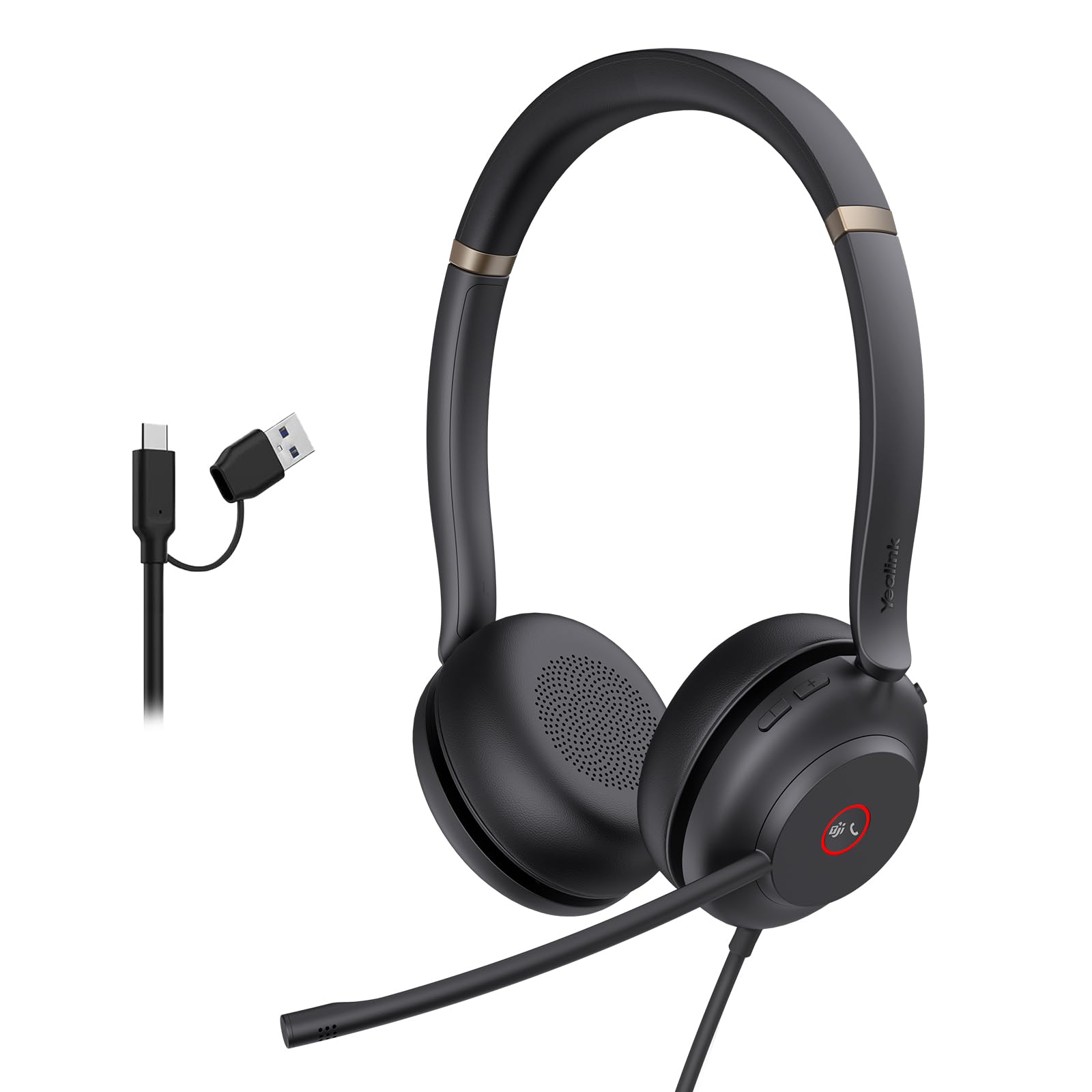 Yealink USB Wired Mono Headset,UH37 Computer Headset with Noise Cancelling Microphone,USB-A/C Call Center Headset for Teams,Zoom,Computer PC Laptop