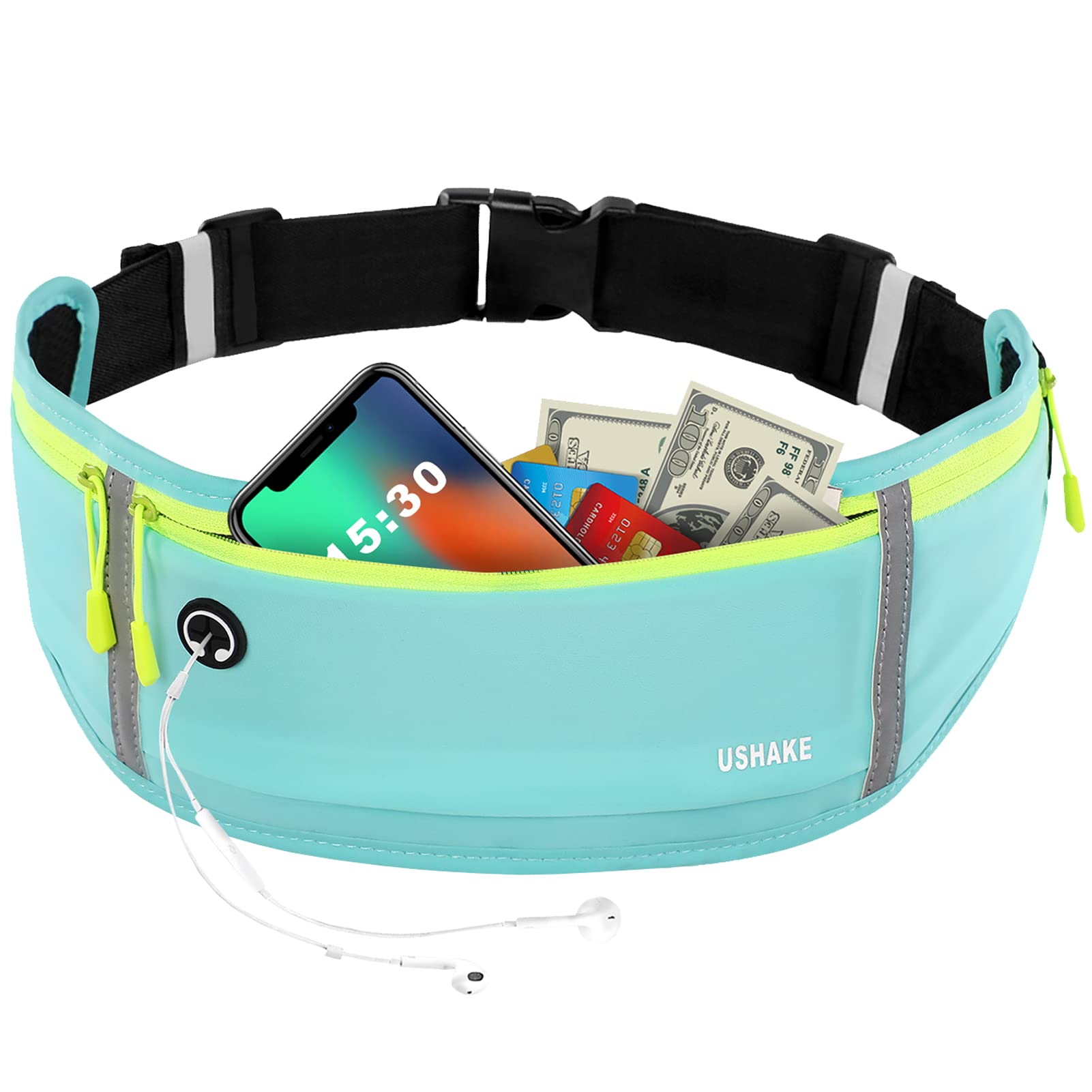 USHAKE Slim Running Belt, Workout Fanny Pack for Men Women,Exercise Waist Pack for Apple iPhone Holder, Runner Belt for Running Walking Cycling Camping Gym Black
