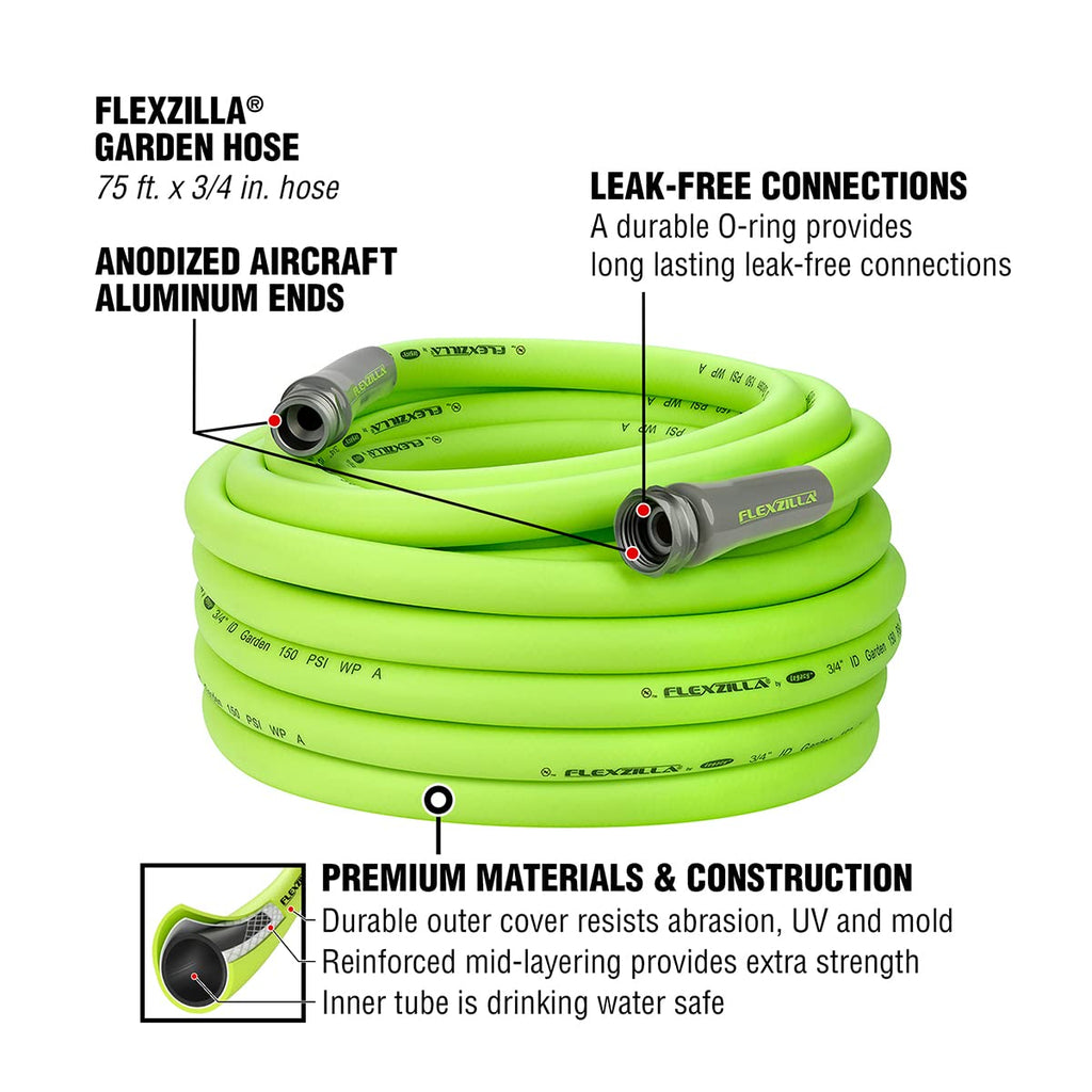 Flexzilla Garden Hose 3/4 in. x 50 ft., Lightweight All-Weather Water Hose, Durable and Flexible, Leak-Free Connections