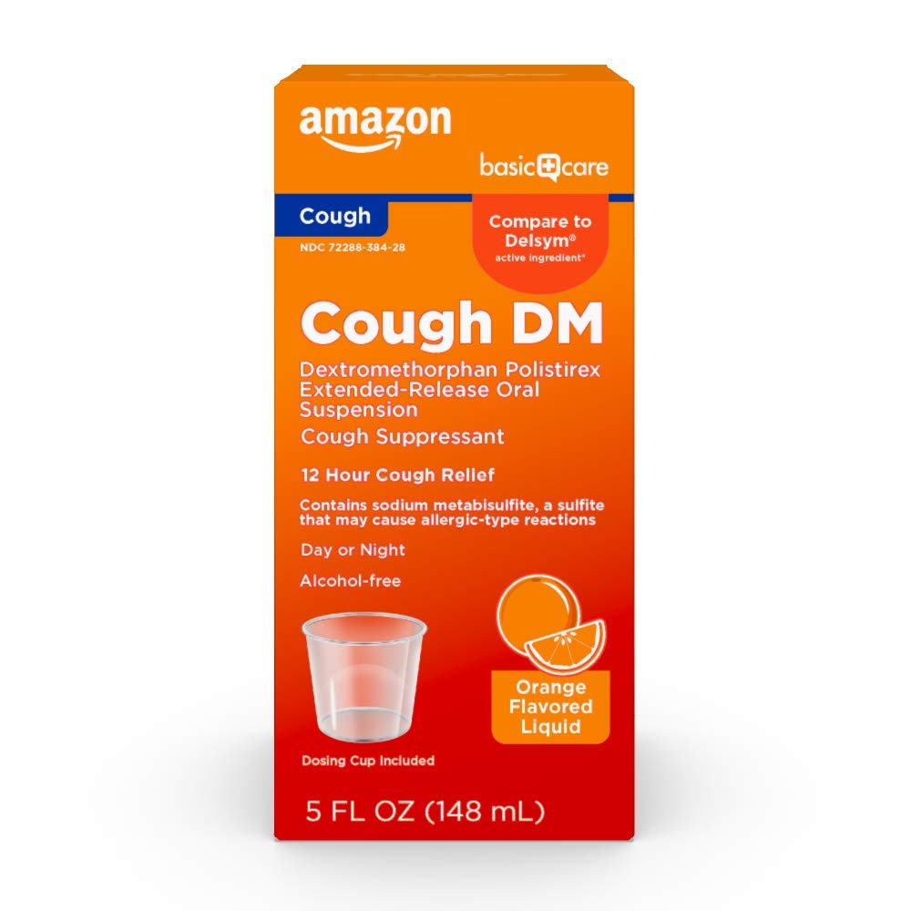 Amazon Basic Care 12 Hour Cough DM Syrup, Extended-Release Dextromethorphan, Grape Flavor Cough Medicine, 5 fl oz (1-Pack)