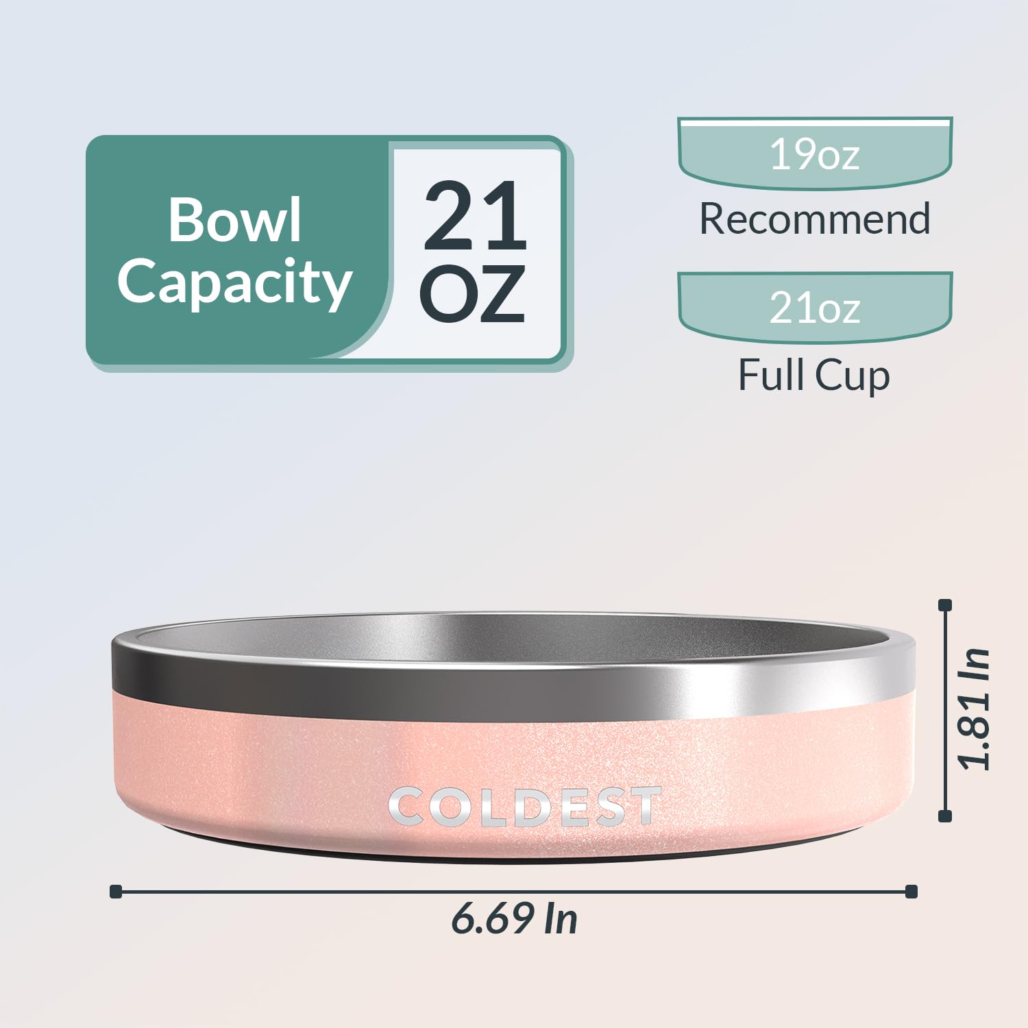 Coldest Dog Bowl - Anti Rust Metal, Non Slip, 3 Layers Insulated Stainless Steel Dog Bowls - Spill Proof & Heavy Duty - Water Bowl for Dogs, Cats & Pets, Dish Washer Safe (21 oz, Mars Red Glitter)