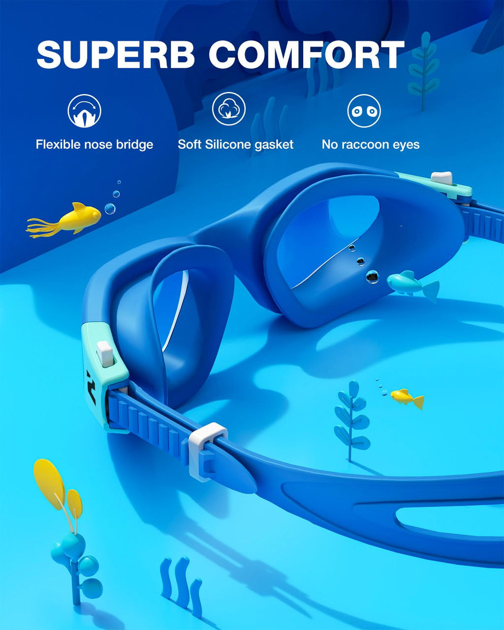 ZIONOR Kids Swim Goggles, G1MINI SE No Leak Anti-Fog Goggles for Kids 6-14, Soft Silicone Comfort Fit, Easy Adjust Strap