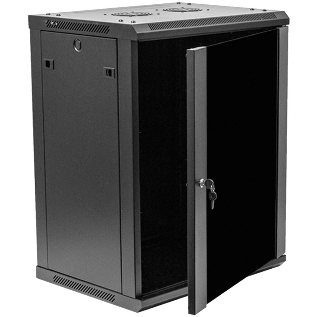 NavePoint 12U Server Rack Enclosure - 23.6” Deep, Wall Mount Network Cabinet with Locking Glass Door for 19” IT Equipment, Network Rack with 2 Fans, Removable Side Panels, Black