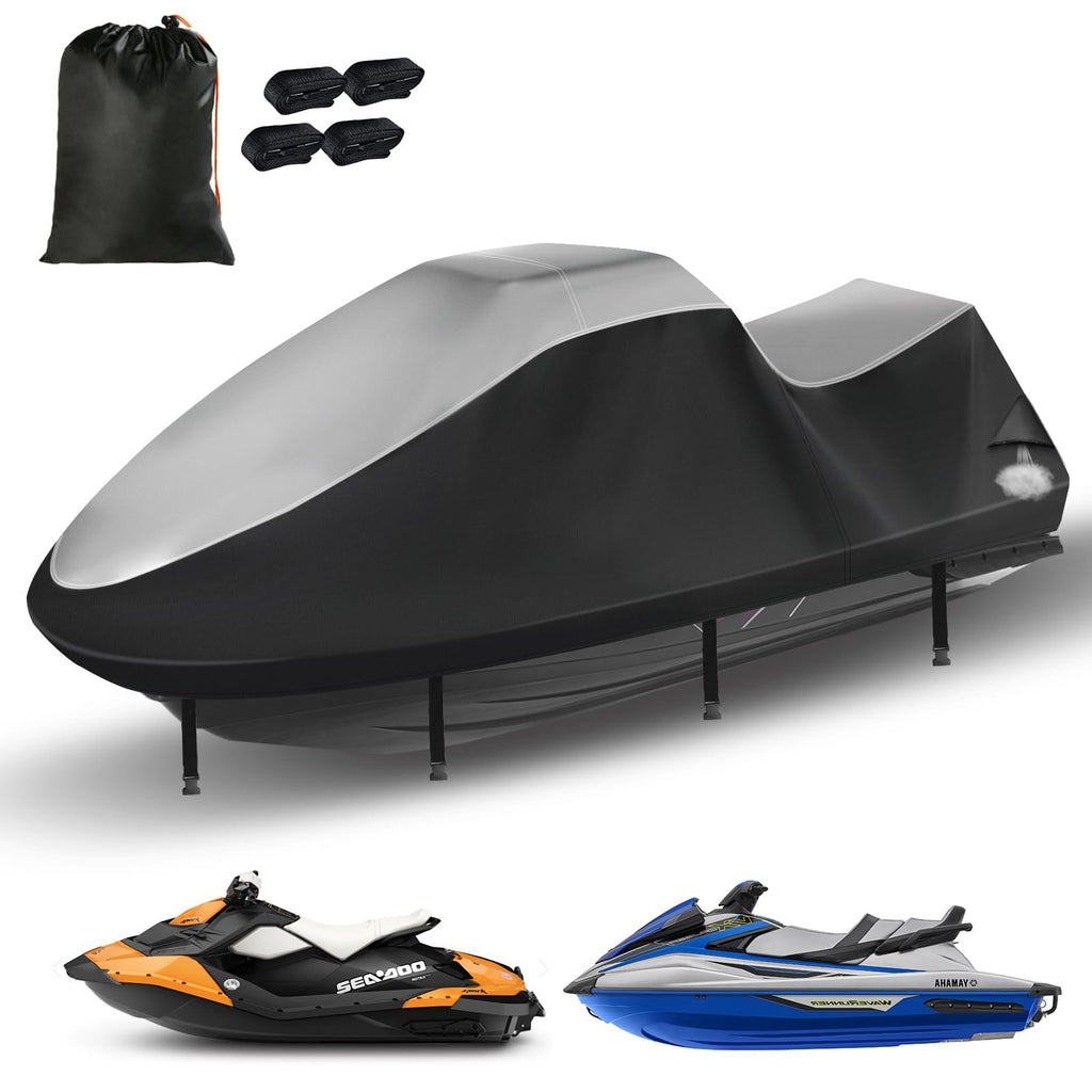 Jet Ski Cover,Heavy Duty 900D Oxford Jetski Cover 2 3 Seater with 2 Air Vents，4 Windproof Buckles，Easy On，Jetski Cover Waterproof for Seadoo Spark,Yamaha,All Weather Protection(Black, XL:115"-120")