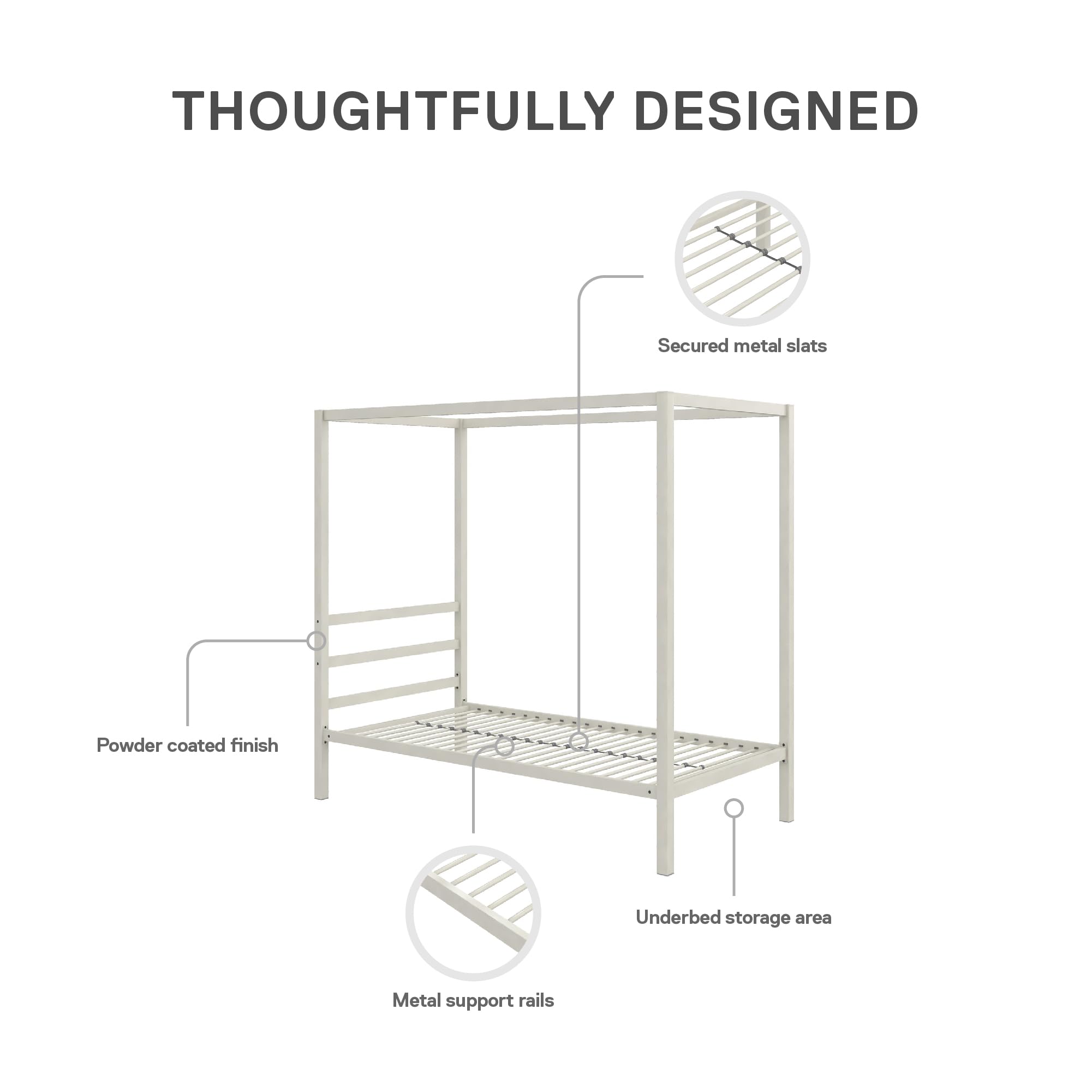 DHP King Metal Canopy Bed, Modern Design with Built-In Headboard, Sturdy Frame, No Box Spring Needed, Gunmetal Gray