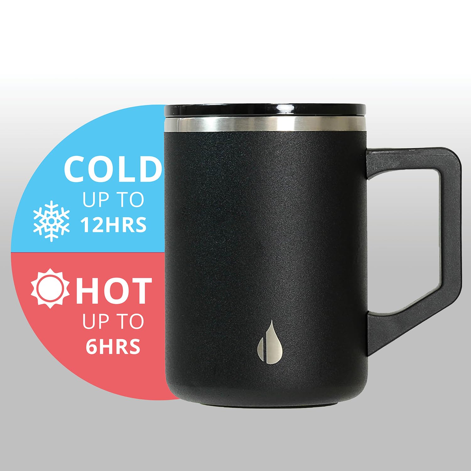 Elemental Insulated Coffee Mug - Triple-Wall Stainless Steel Summit Travel Cup for Hot and Cold Drinks - Thermal Coffee Mug with Lid and Handle for Camping, Office & Travel 12oz - Black