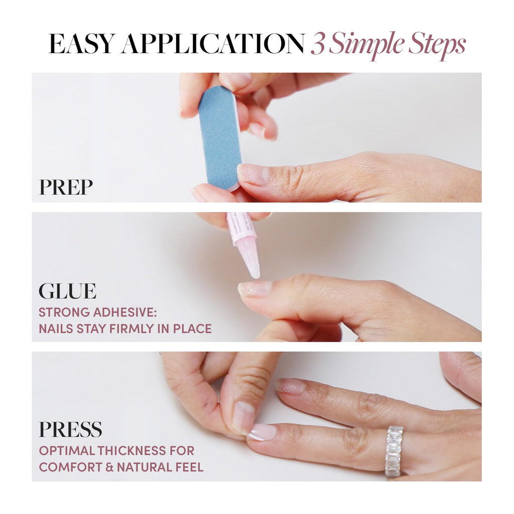 Glamnetic Press On Nails - Cashmere Blue | Opaque Soft Pale Sky Blue Short Squoval Fake Nails, Salon Quality | 15 Sizes - 30 Nail Kit