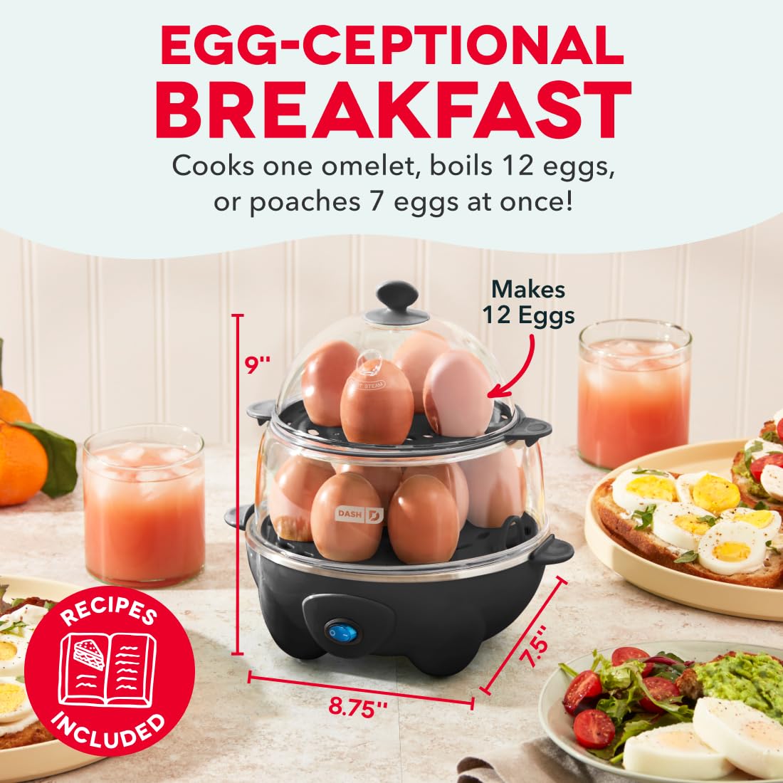 Dash Deluxe Egg Cooker - Boiler, Poacher & Steamer - Includes Measuring & Recipe Guide - Dishwasher Safe - BPA Free - Holds 12 Eggs, Aqua
